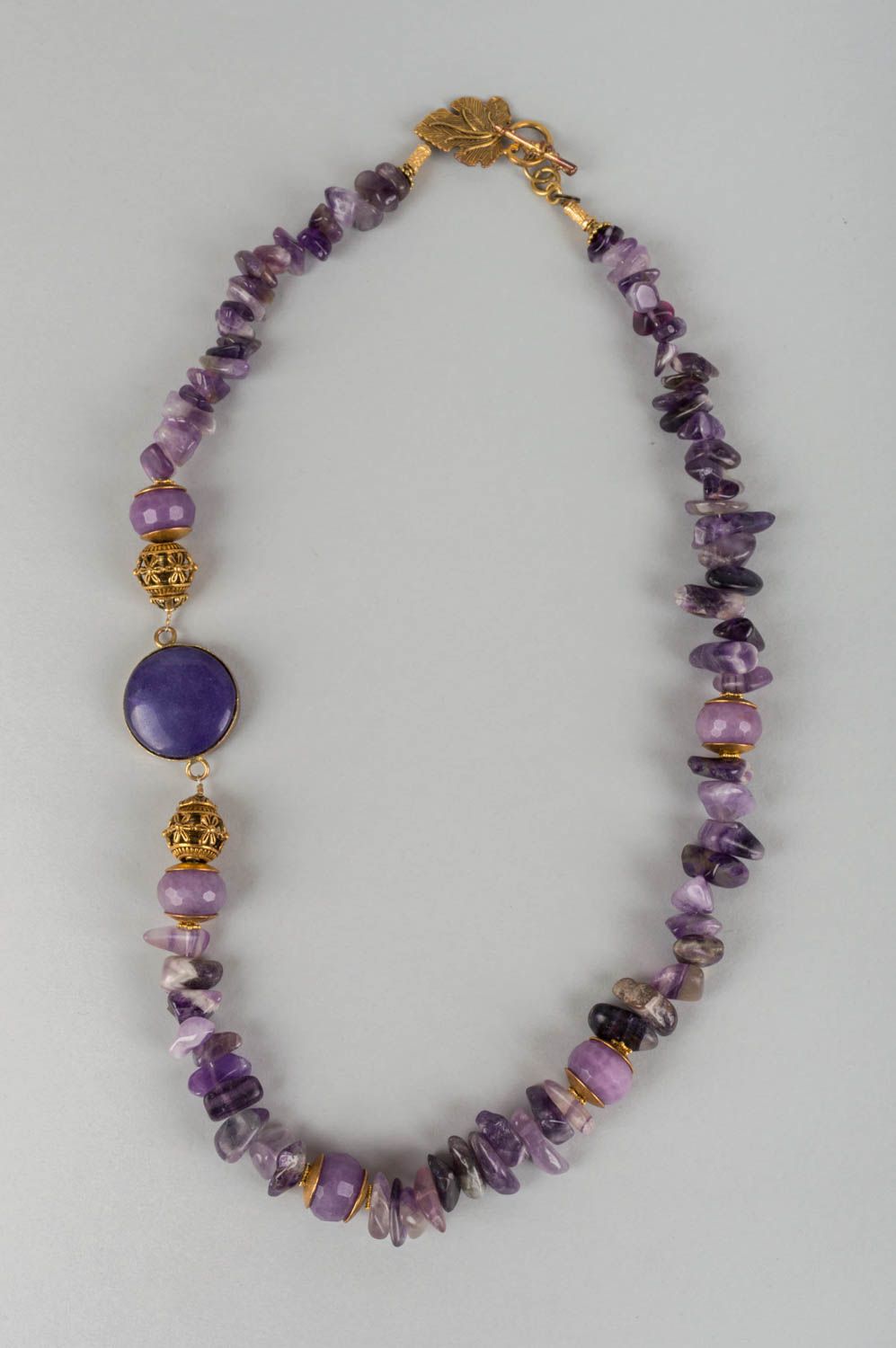 Beautiful handmade designer gemstone bead necklace in violet color palette photo 2