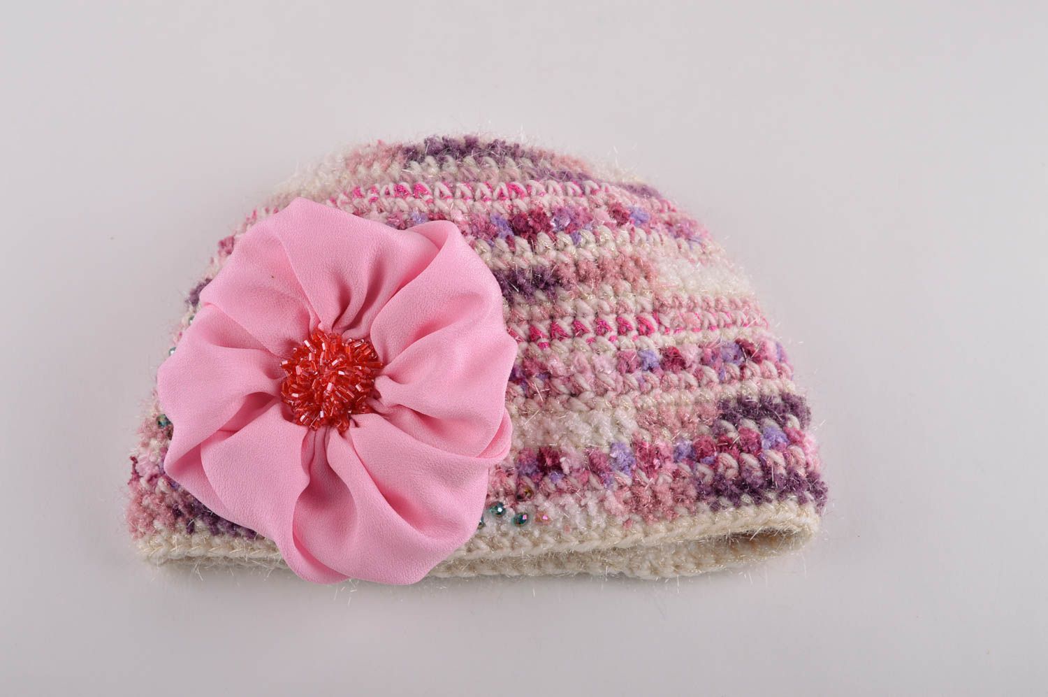 Chapeau tricot fait main Bonnet d'hiver grande fleur Vêtement pour femme design photo 5