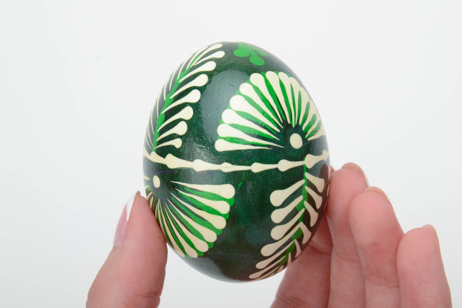 Handmade traditional decorative green painted Easter egg in Lemkiv style photo 5
