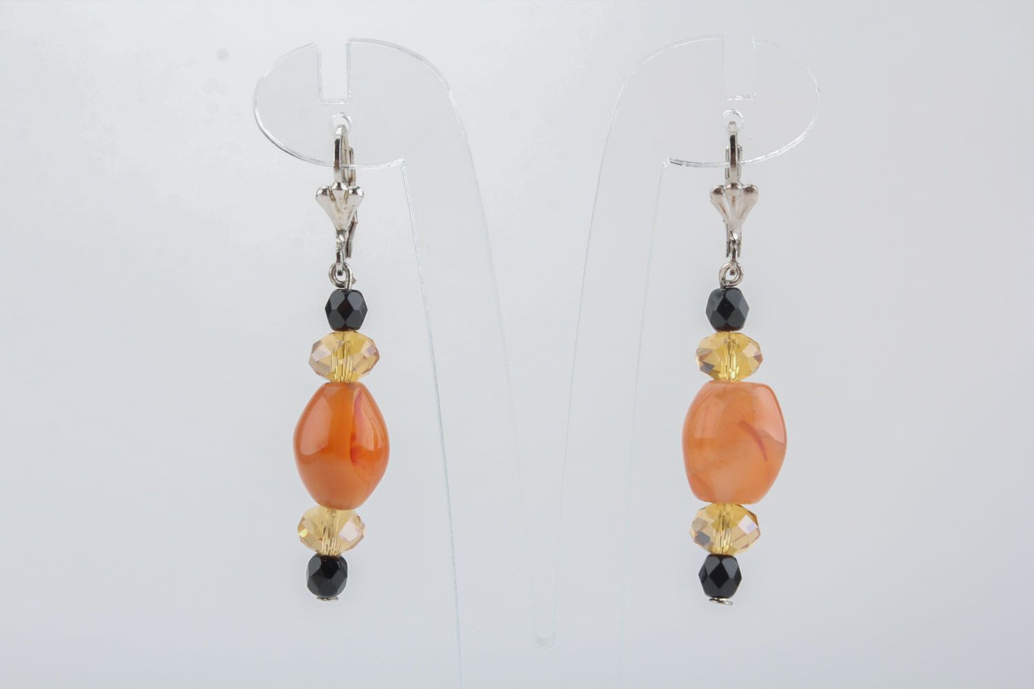 Long earrings with natural stones photo 2