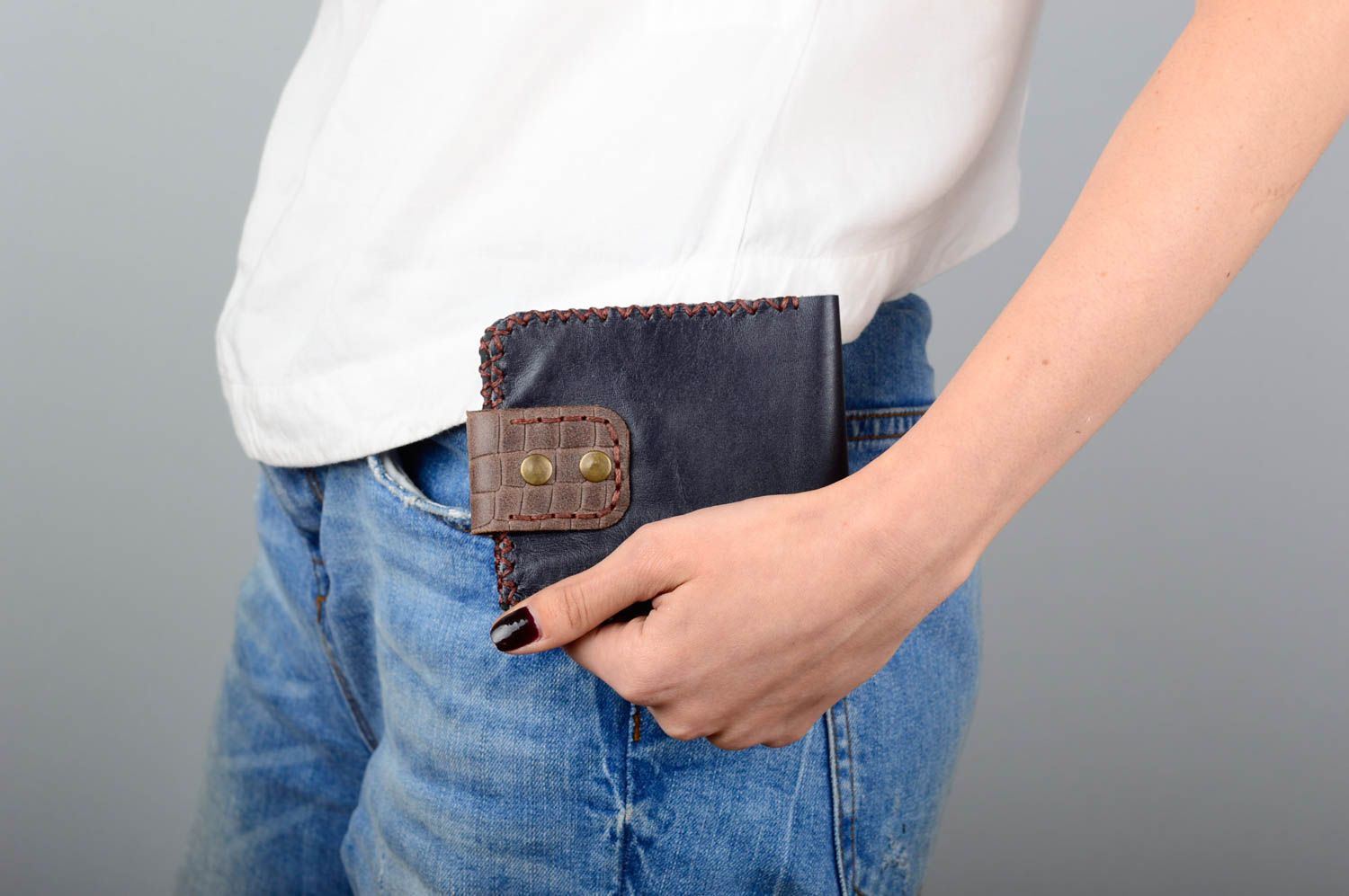 Billetera de cuero azul hecha a mano accesorio unisex regalo original  foto 5