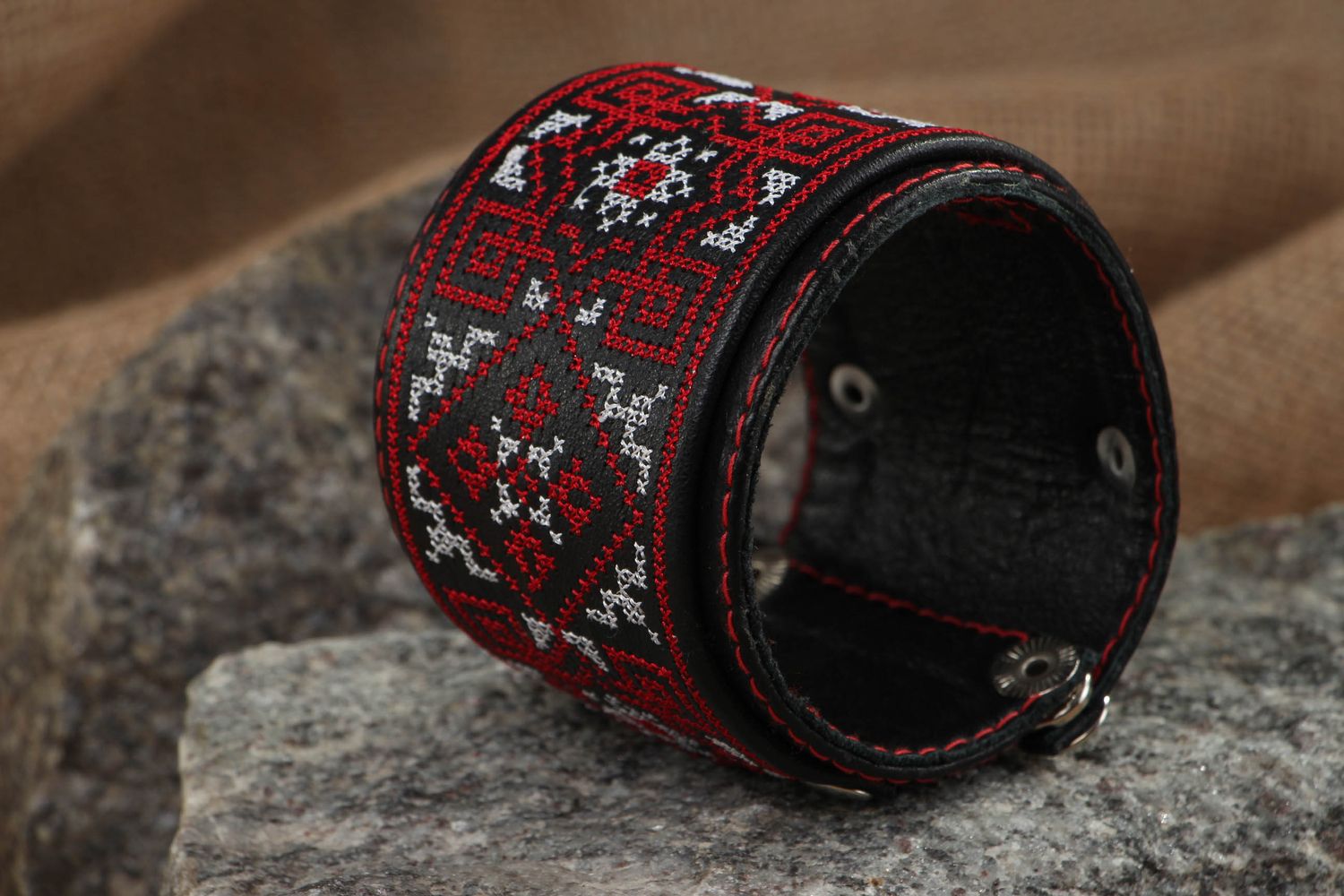 Leather bracelet with embroidery photo 5