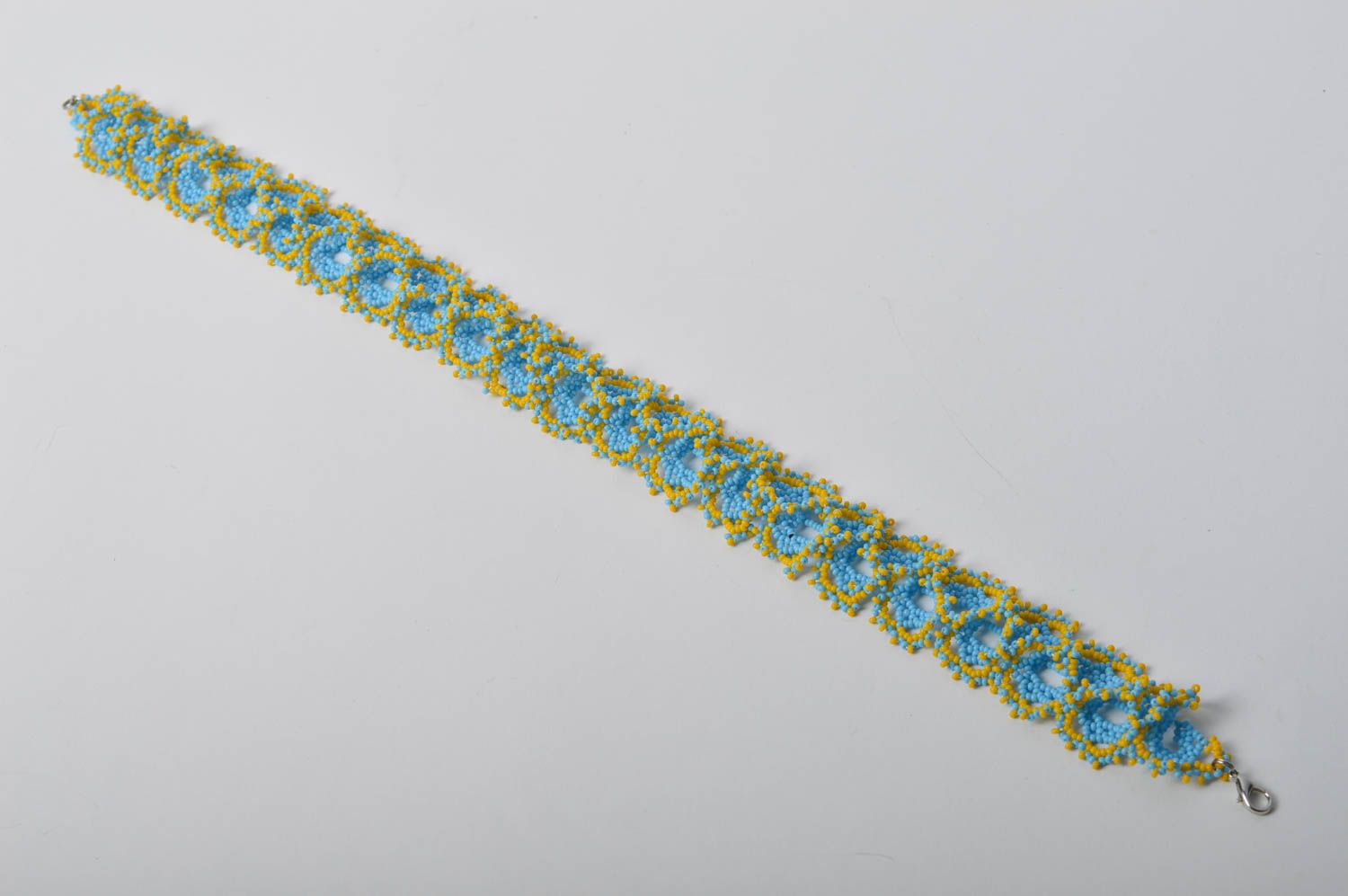 Колье из бисера украшение ручной работы ожерелье из бисера желто-голубое фото 5
