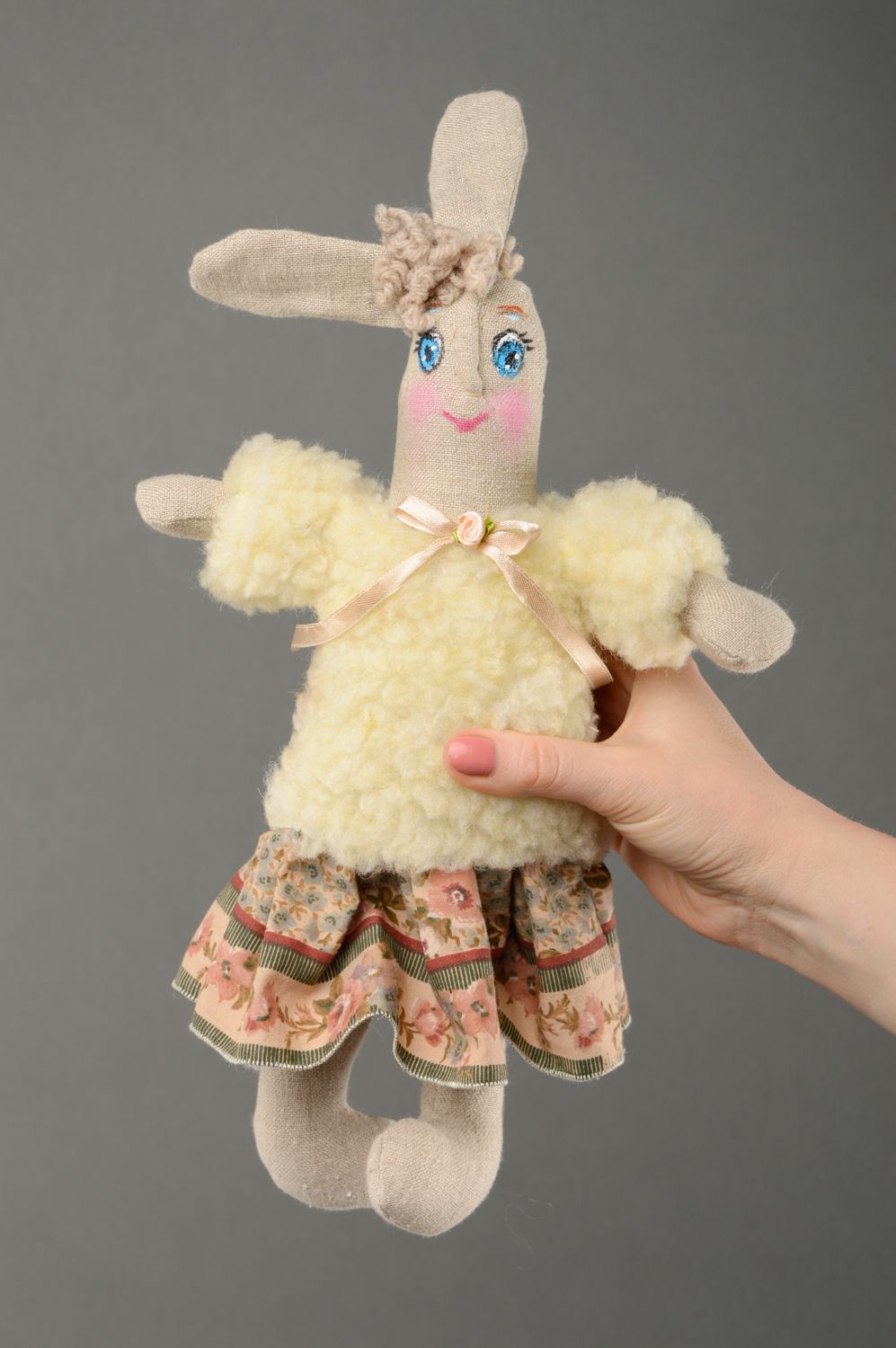 Fabric toy rabbit in woolen cardigan photo 2