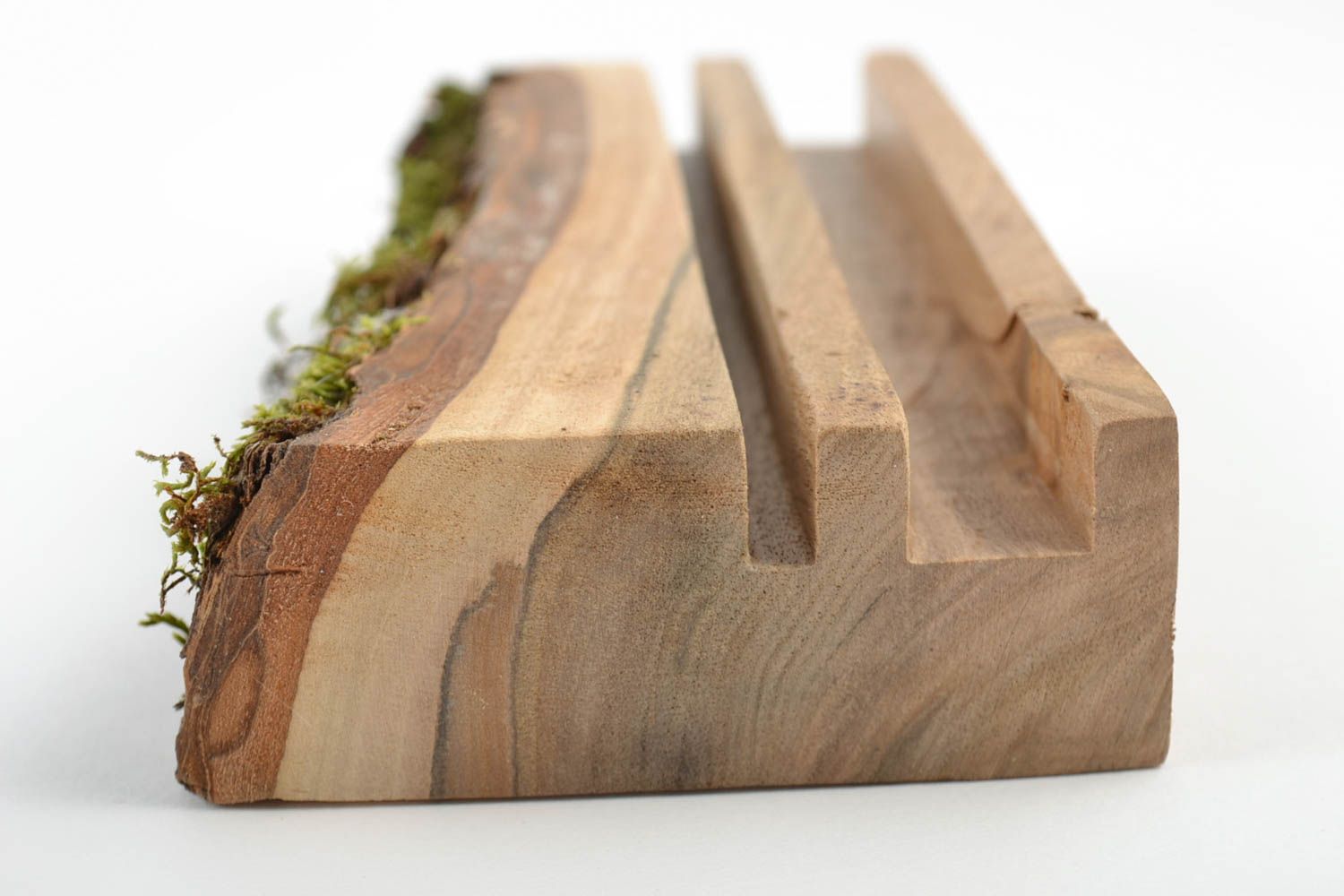 Handmade unusual cute eco-friendly stand for tablet made of wood with moss photo 2