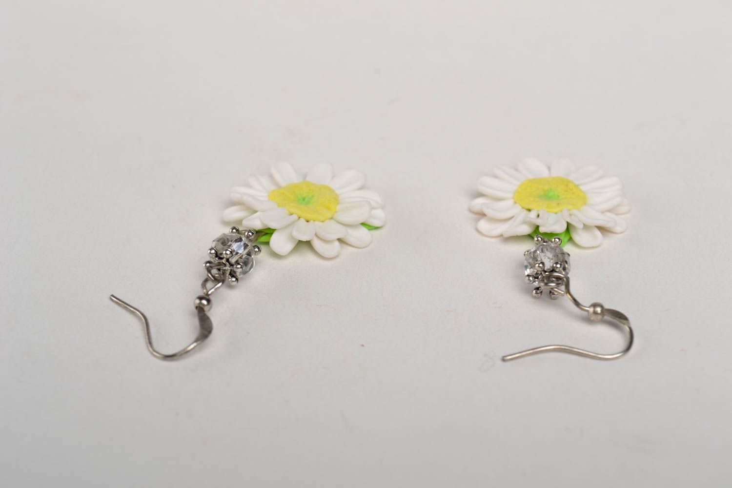 Handmade elegant white flower unusual tender earrings stylish jewelry photo 4