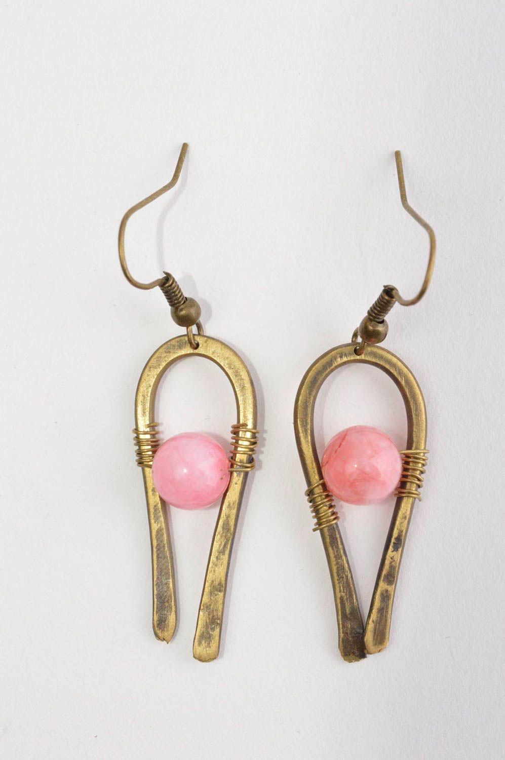 Украшение из латуни handmade серьги из натуральных камней модные серьги розовые фото 2