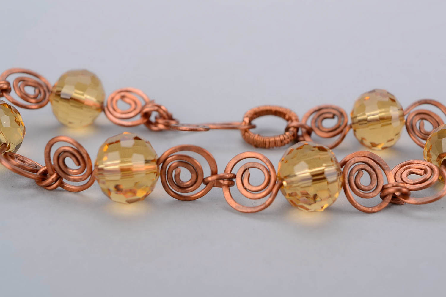 Copper bracelet with Czech crystal in the wire wrap technique photo 2