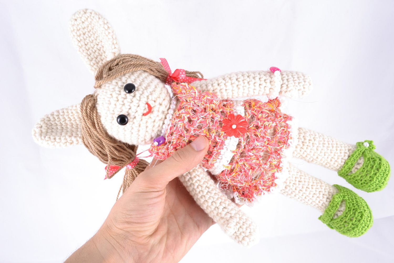 Giocattolo a maglia fatto a mano pupazzo a forma di bambola a uncinetto foto 2