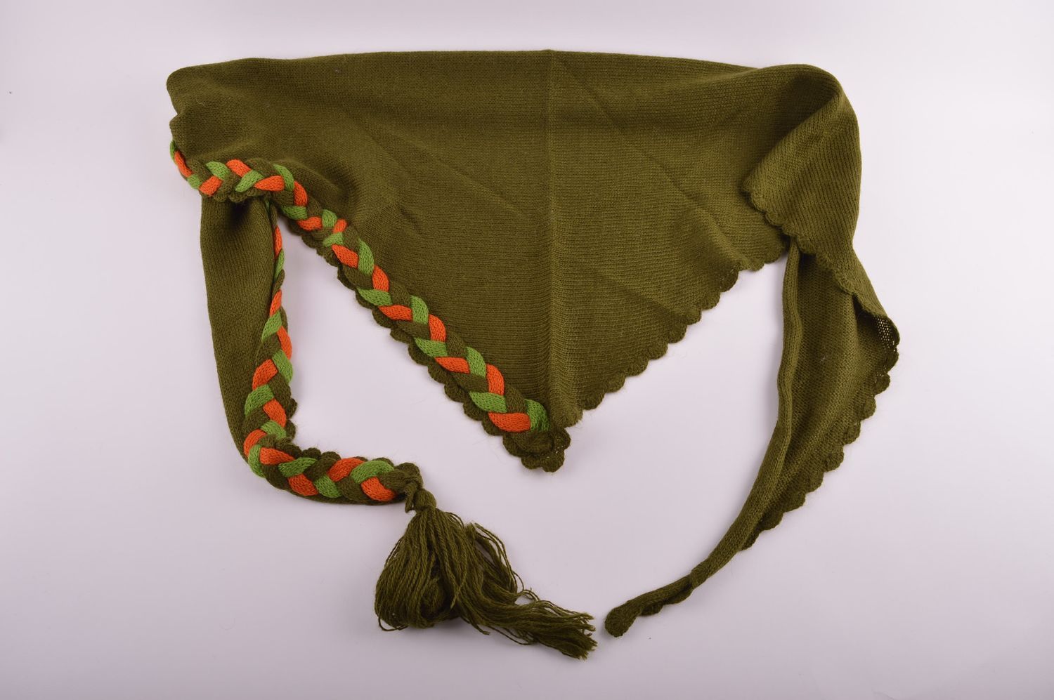 Головной убор ручной работы зимняя женская шапка вязаный шарф зеленый набор фото 3