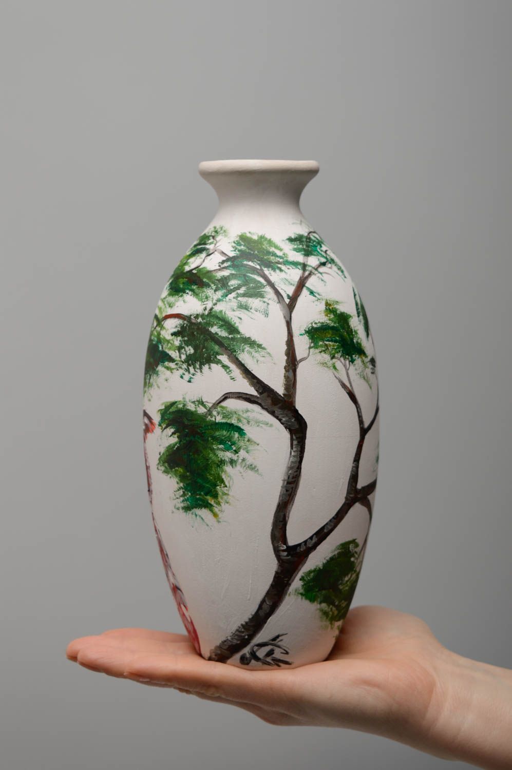 Глиняная расписная ваза для сухоцветов Совы фото 3