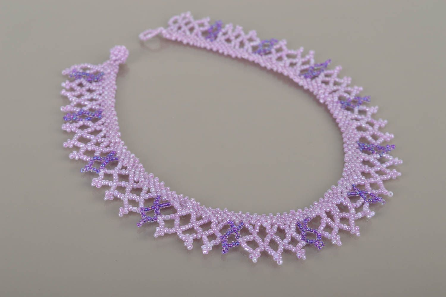 Handmade Collier aus Rocailles Designer Schmuck Frauen Accessoire schön lila foto 2