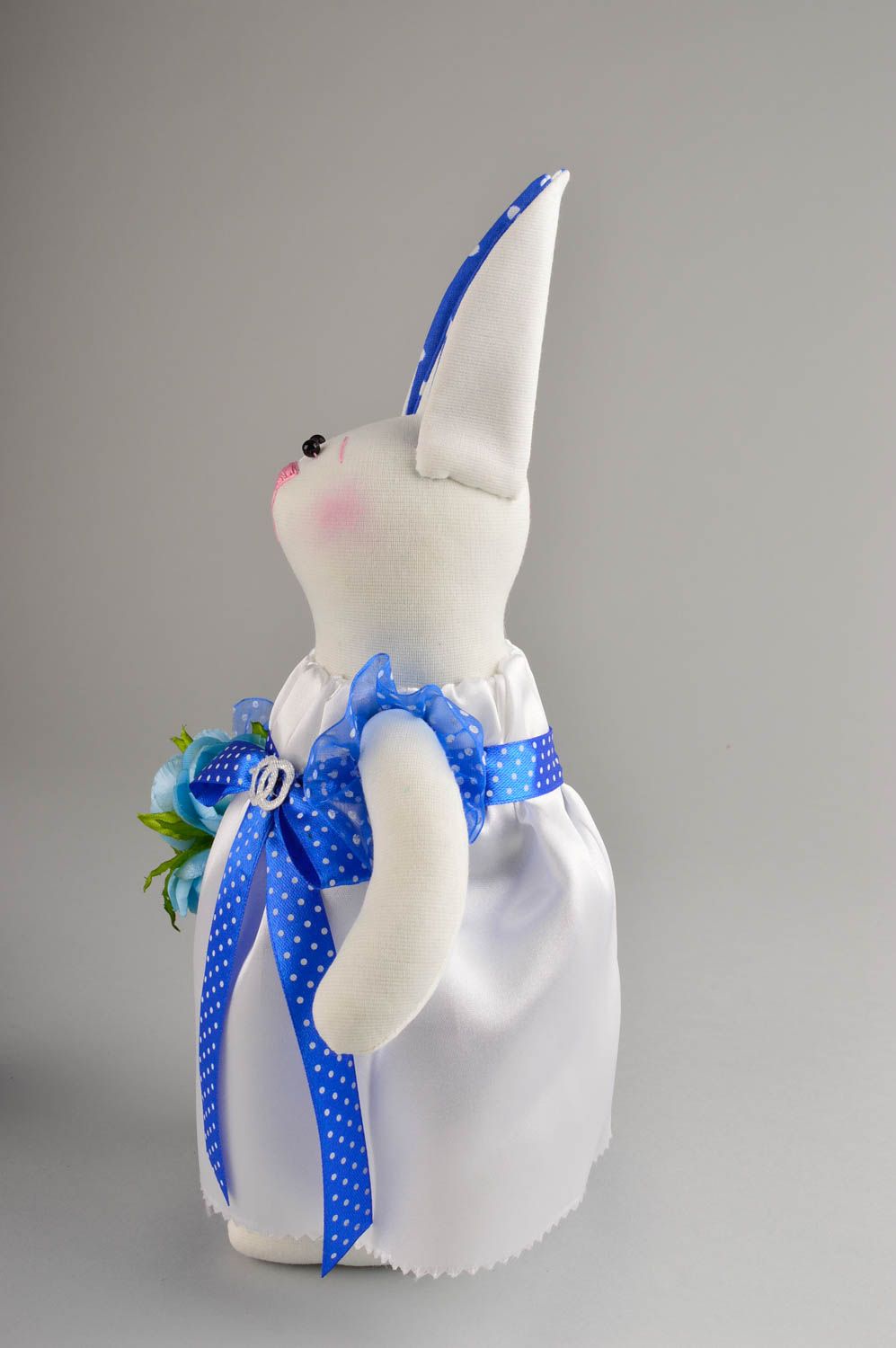 Handmade toys 2 unusual rabbits homemade toys in blue costumes wedding decor photo 5