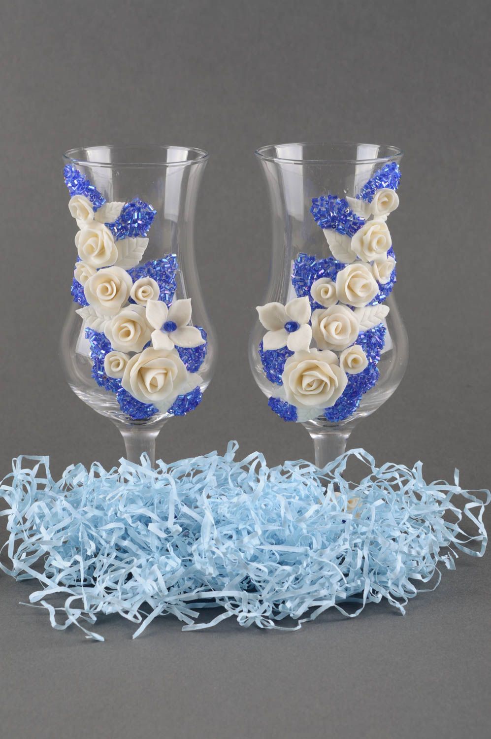 Свадебные бокалы изделия ручной работы авторские бокалы-вазы морозные розы фото 1