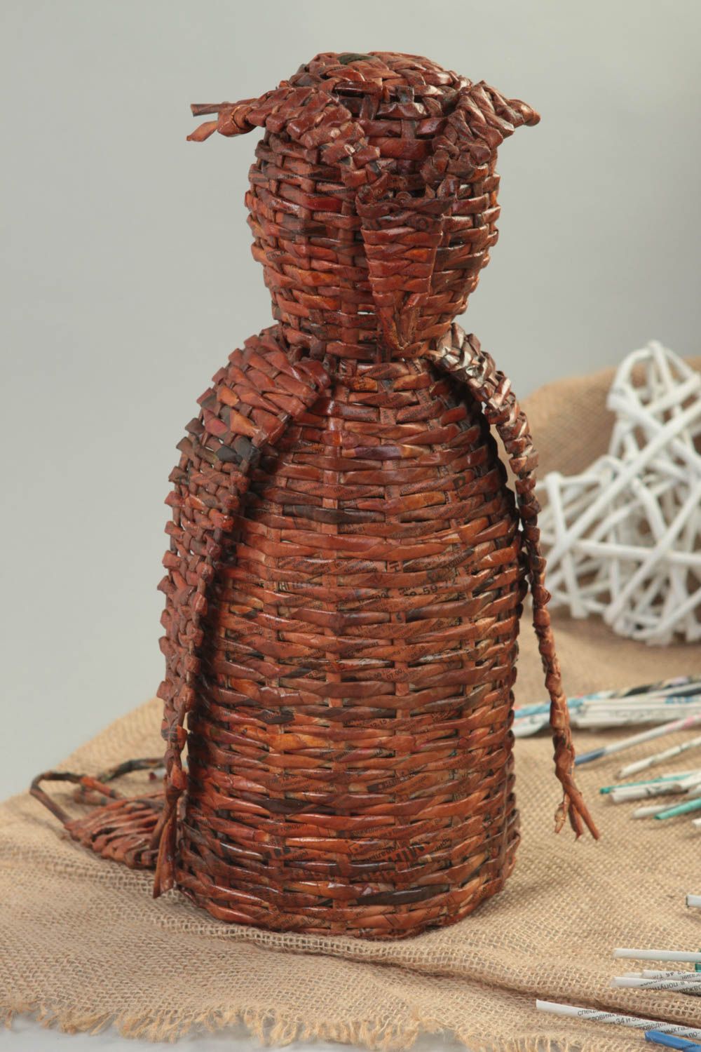 Beautiful handmade woven figurine newspaper craft gift ideas decorative use only photo 1