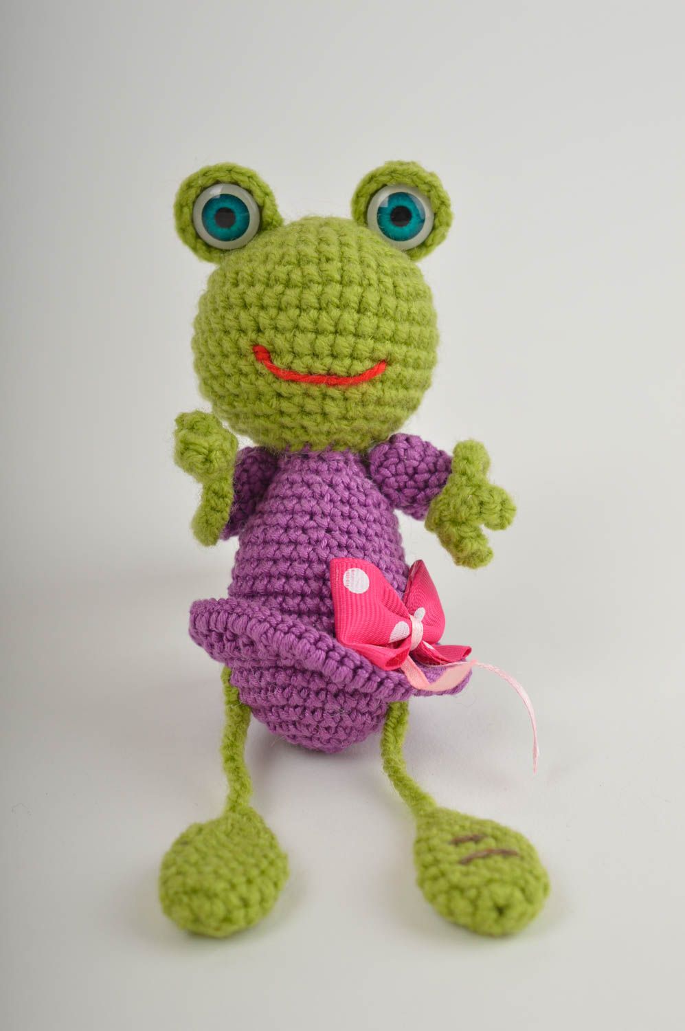 Handmade Designer Puppe Häkel Kuscheltier Frosch Geschenk für Kind grün klein foto 2