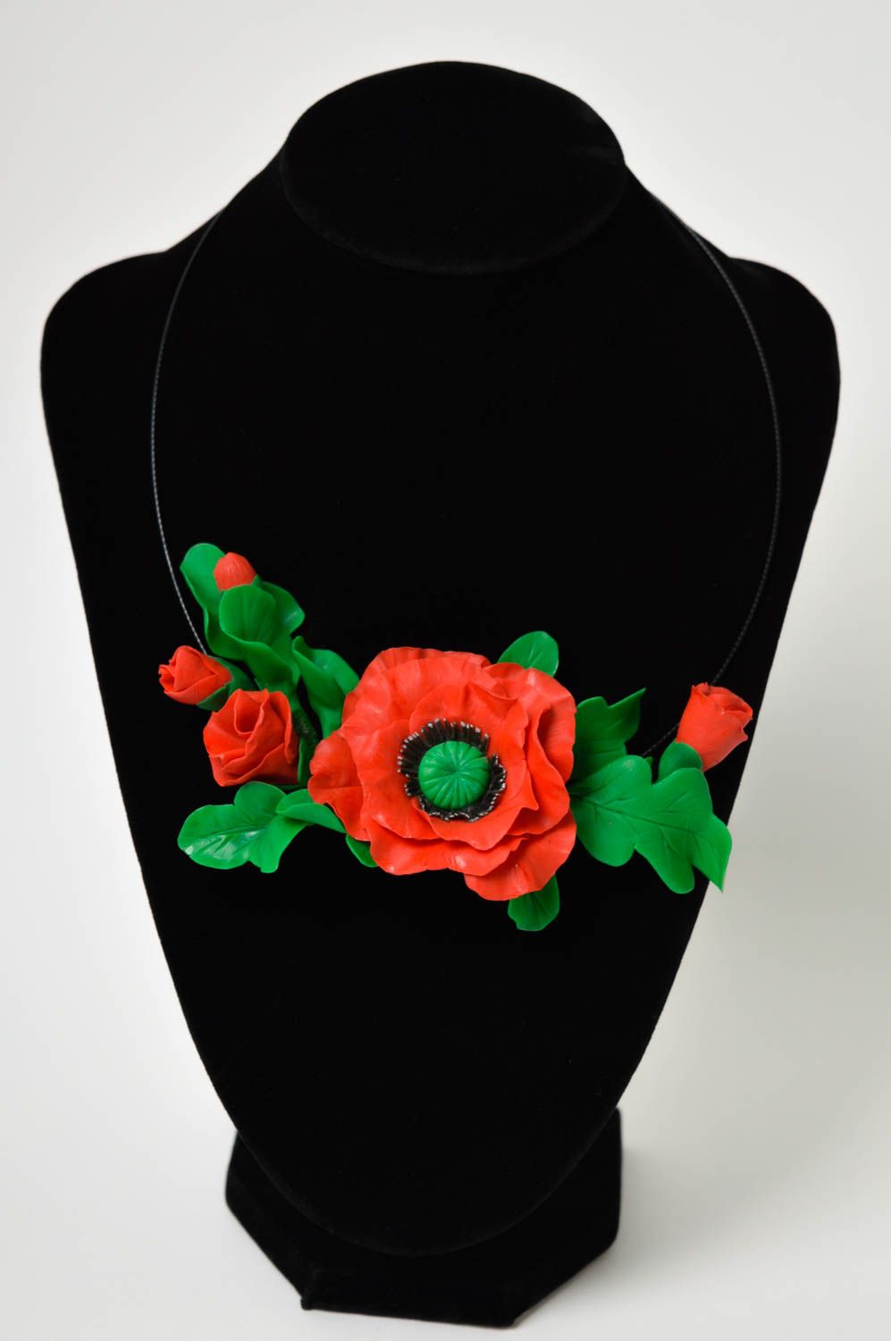 Collar con flor de amapola bisutería hecha a mano collar de arcilla polimérica foto 2