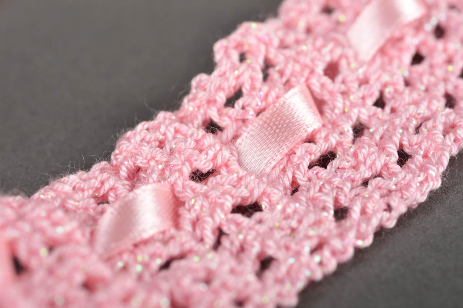 Banda para el cabello hecha a mano rosa regalo para niñas accesorio tejido foto 5