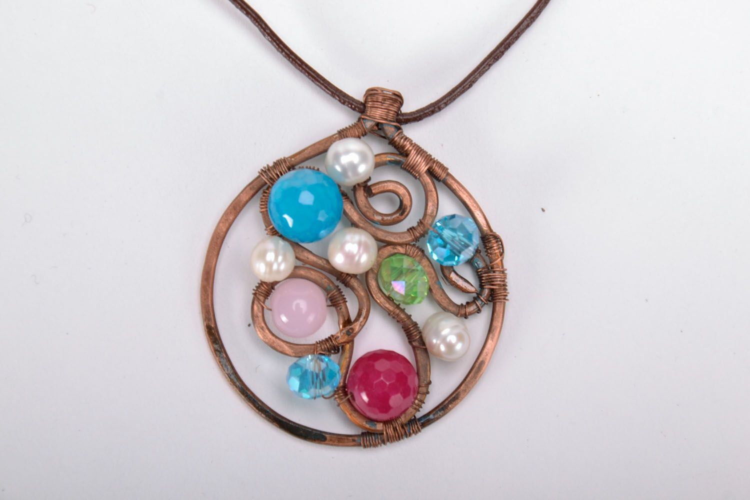 Copper pendant with natural stones photo 4