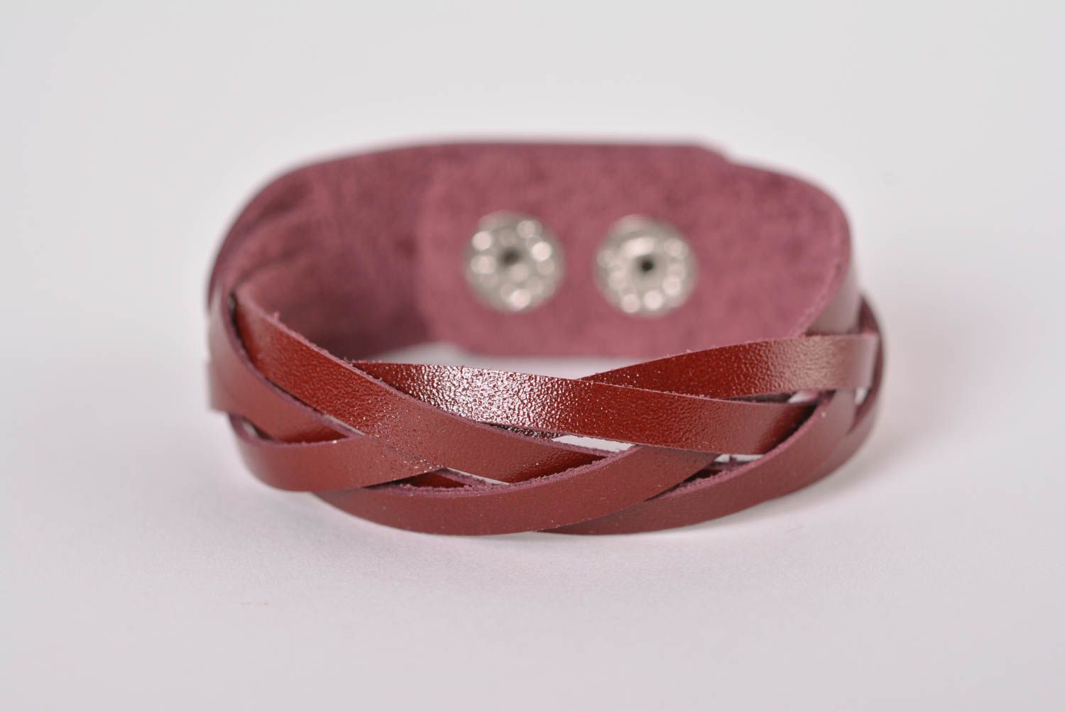 Бордовый браслет на руку ручной работы кожаный браслет дизайнерское украшение фото 1