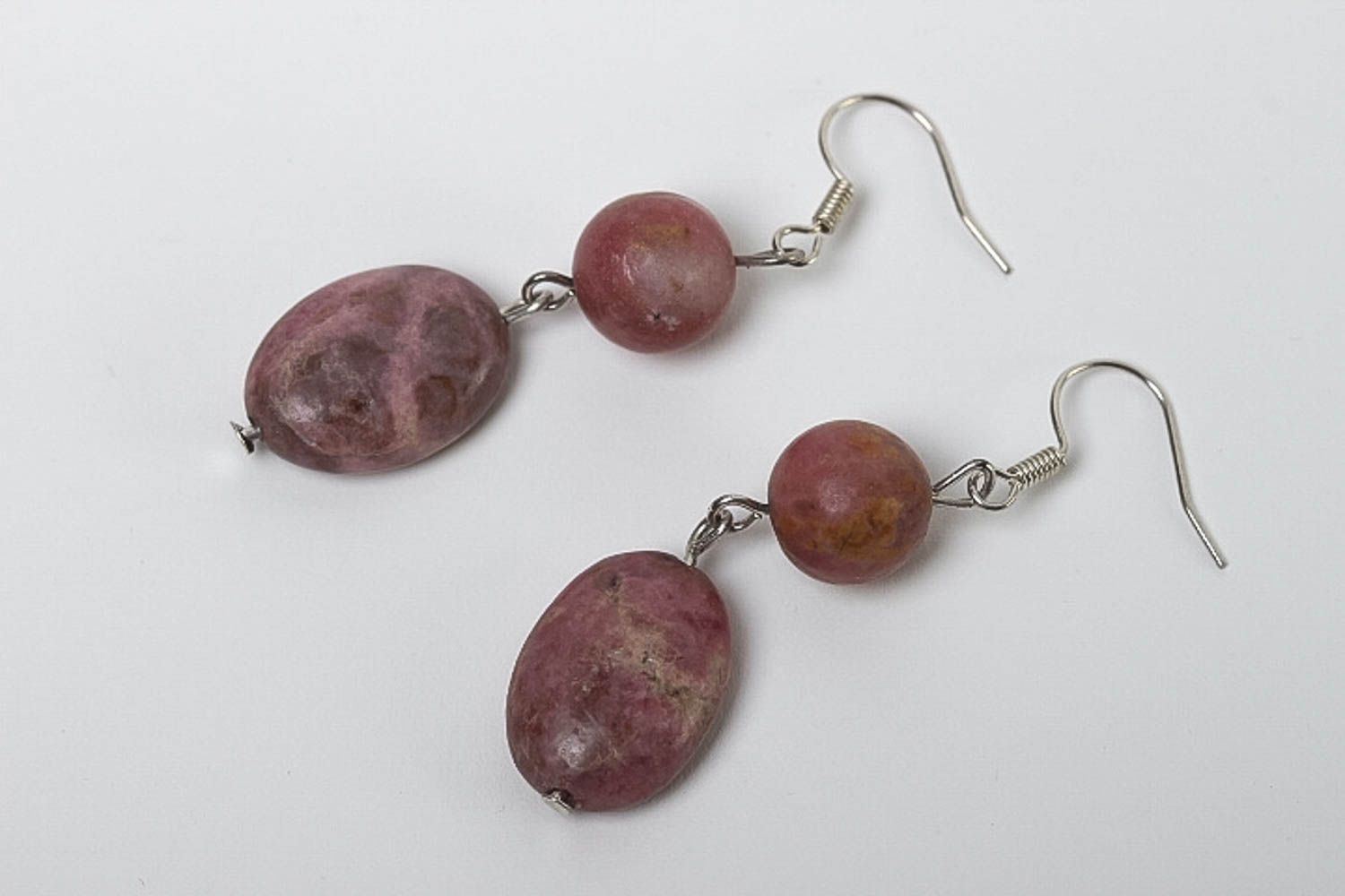 Handmade rhodonite earrings jewelry with natural stones stylish accessories photo 2