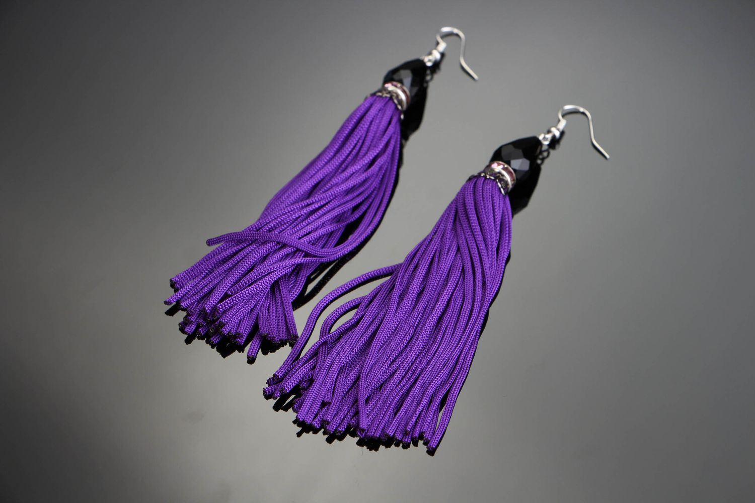 set of 2 purple feather & Dark Blue Pom Pom Earrings