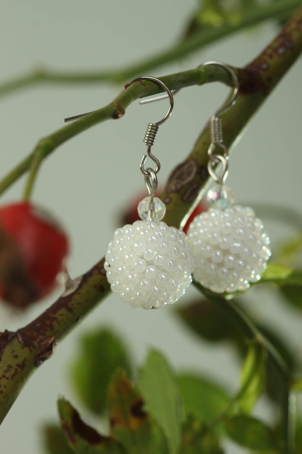Handmade beautiful earrings festive white earrings designer accessory photo 1