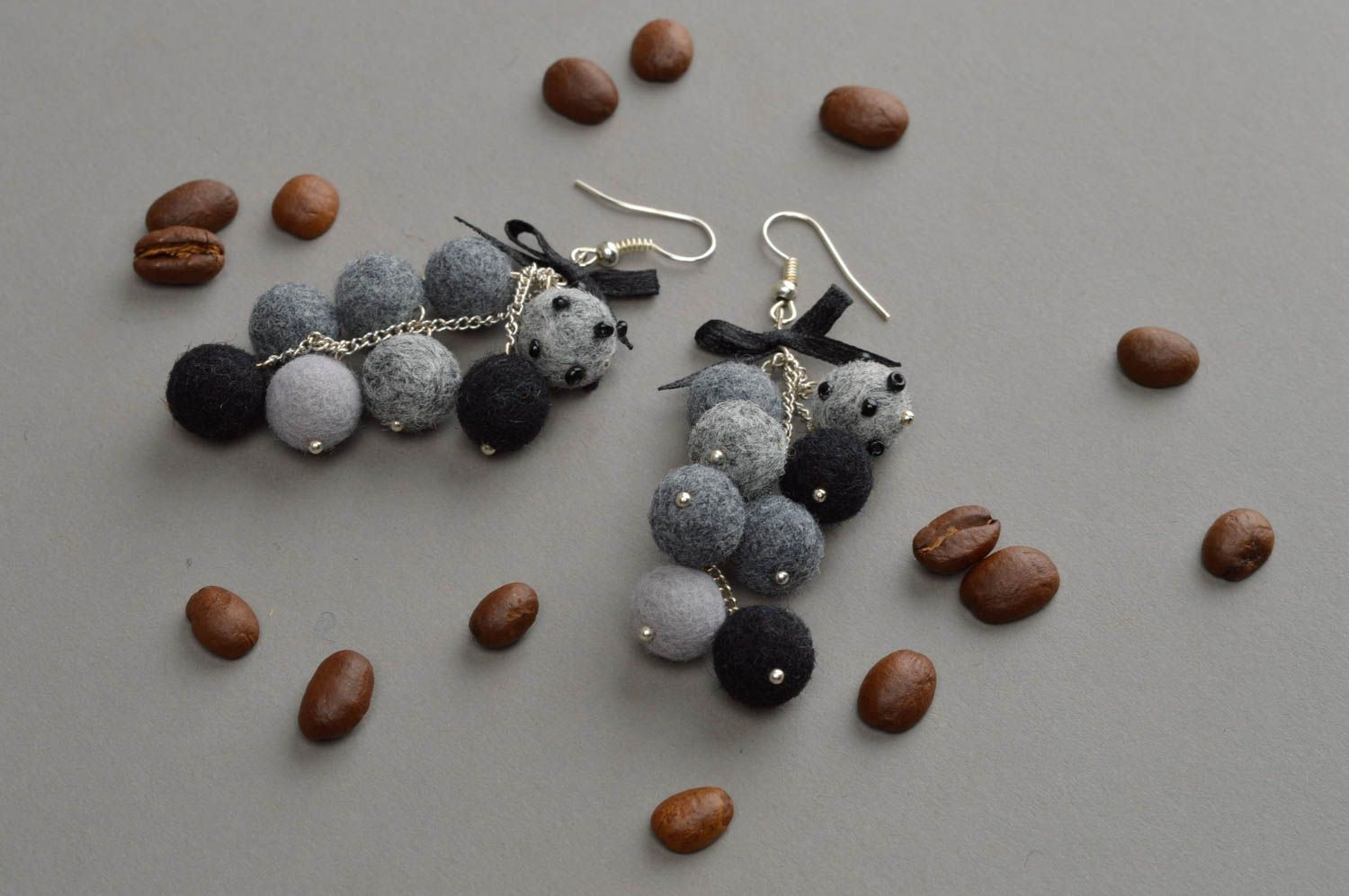 Dangling earrings handmade jewelry felted balls cool earrings gifts for girl photo 1