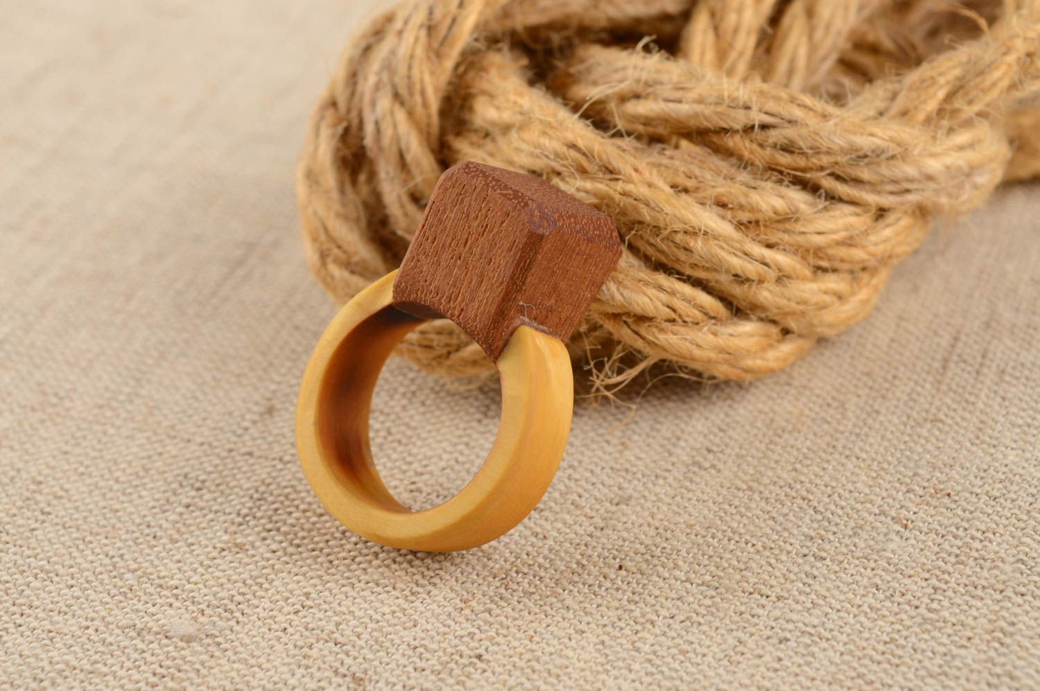 Large carved wooden ring handmade eco friendly accessory designer wood jewelry photo 1