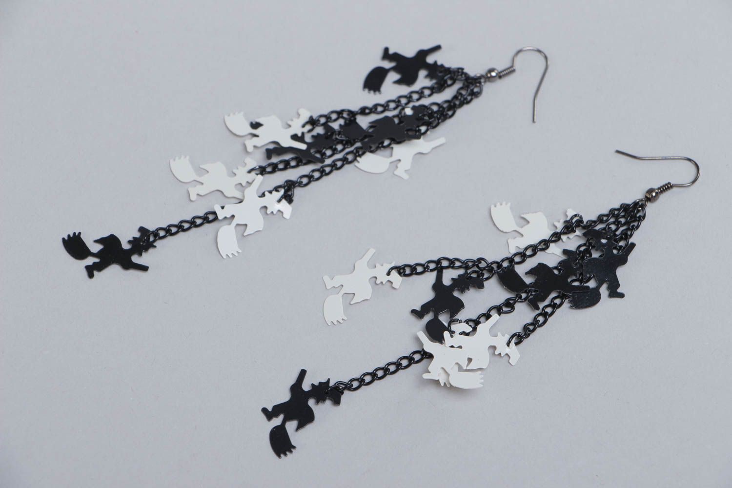 Handmade stylish plastic long black and white earrings  elegant evening accessory photo 2