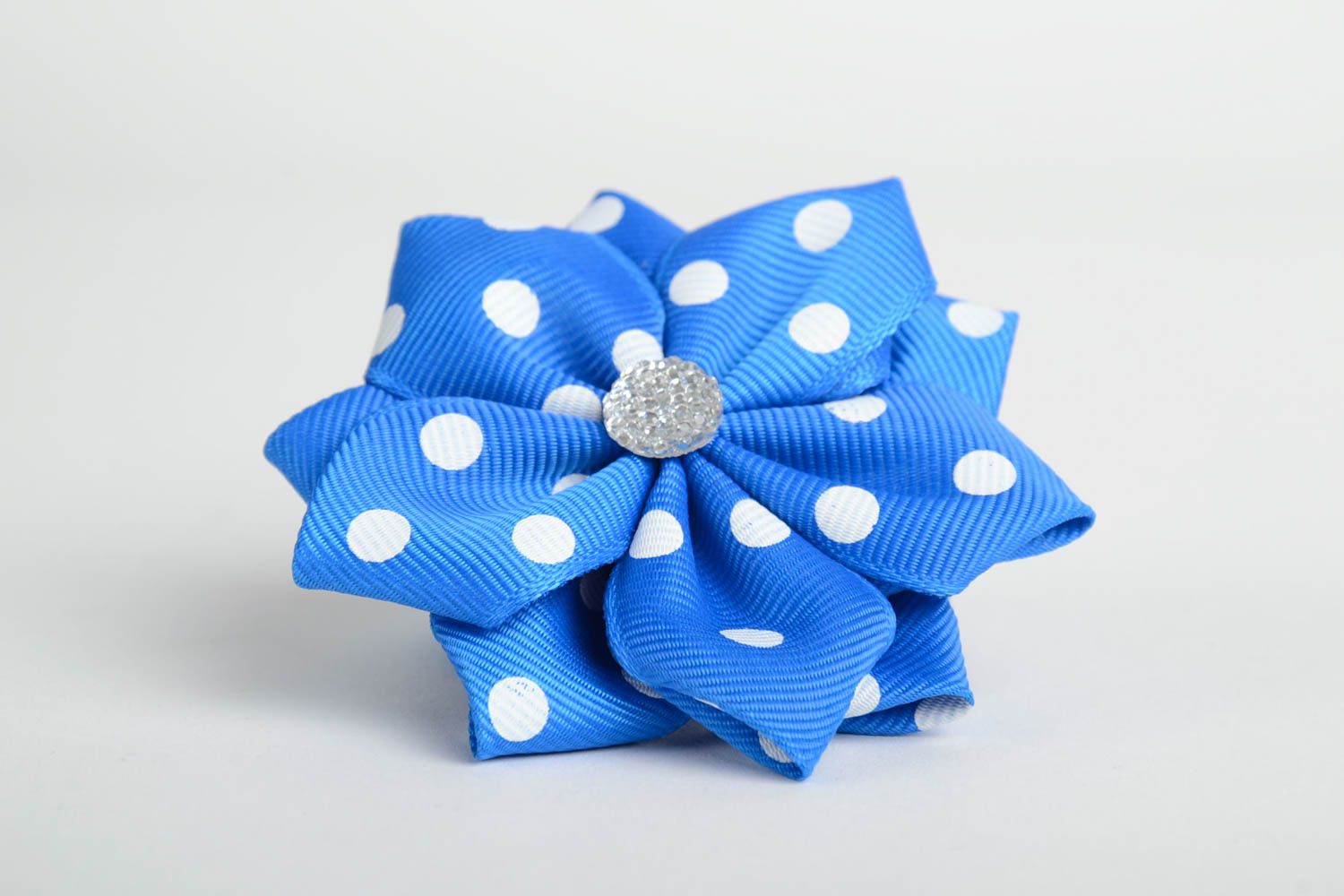 Beautiful handmade designer blue satin ribbon flower scrunchy kanzashi photo 4
