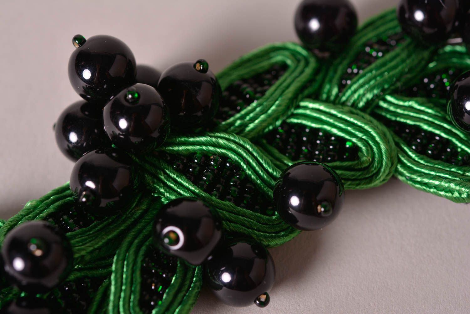 Green handmade soutache bracelet textile bracelet beaded bracelet designs photo 4