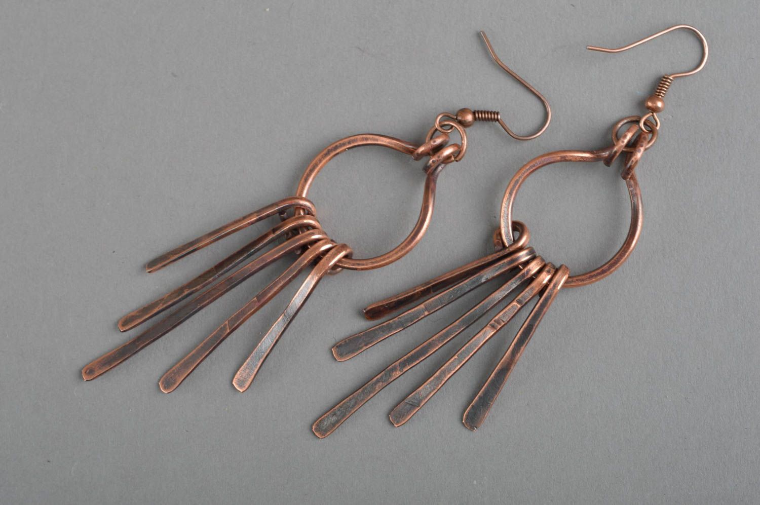 Unusual handmade metal earrings copper earrings for women designer jewelry photo 2