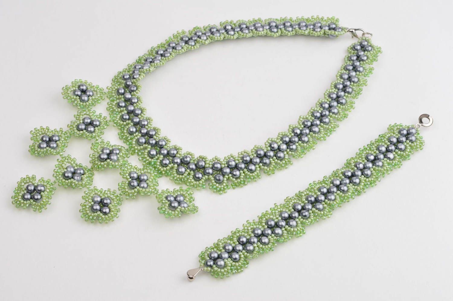 Stylish handmade jewelry set beaded necklace beaded bracelet small gifts photo 3