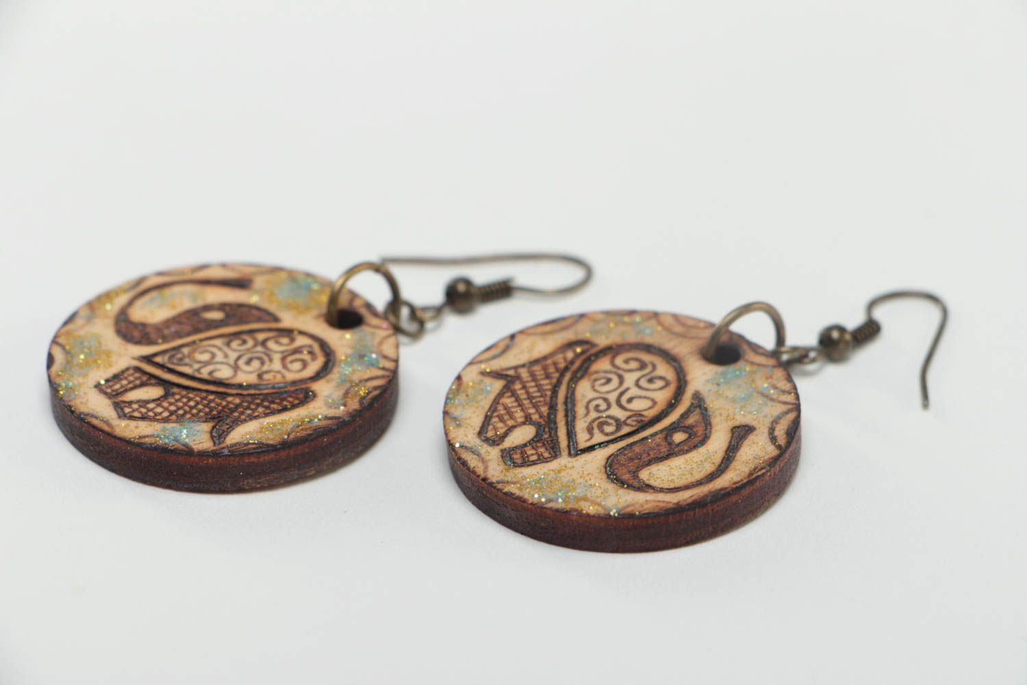 Handmade Ohrringe aus Holz Designer Schmuck Accessoire für Frauen Elefanten foto 3