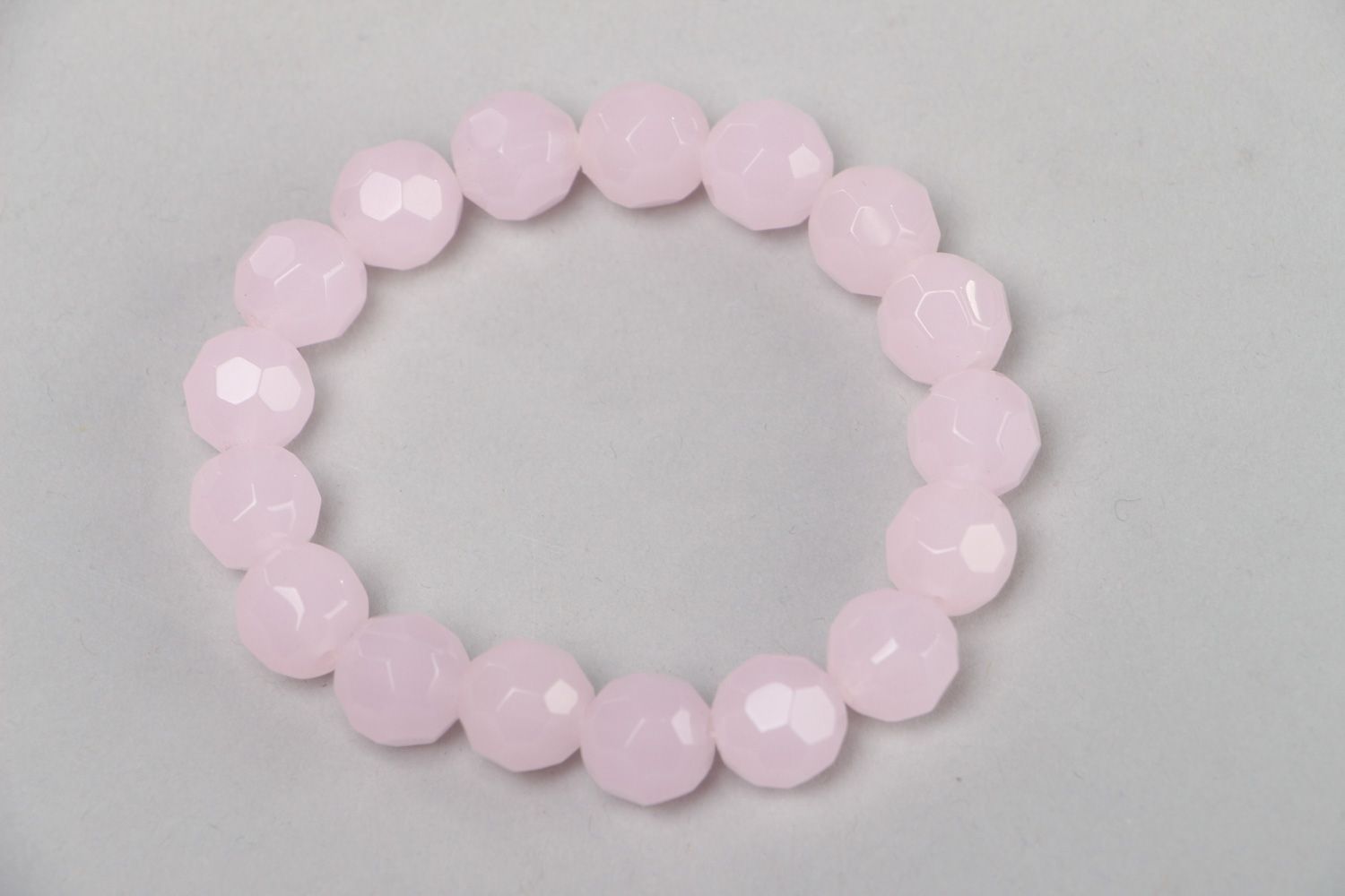 Tender handmade stretch wrist bracelet with pink quartz beads for women photo 2