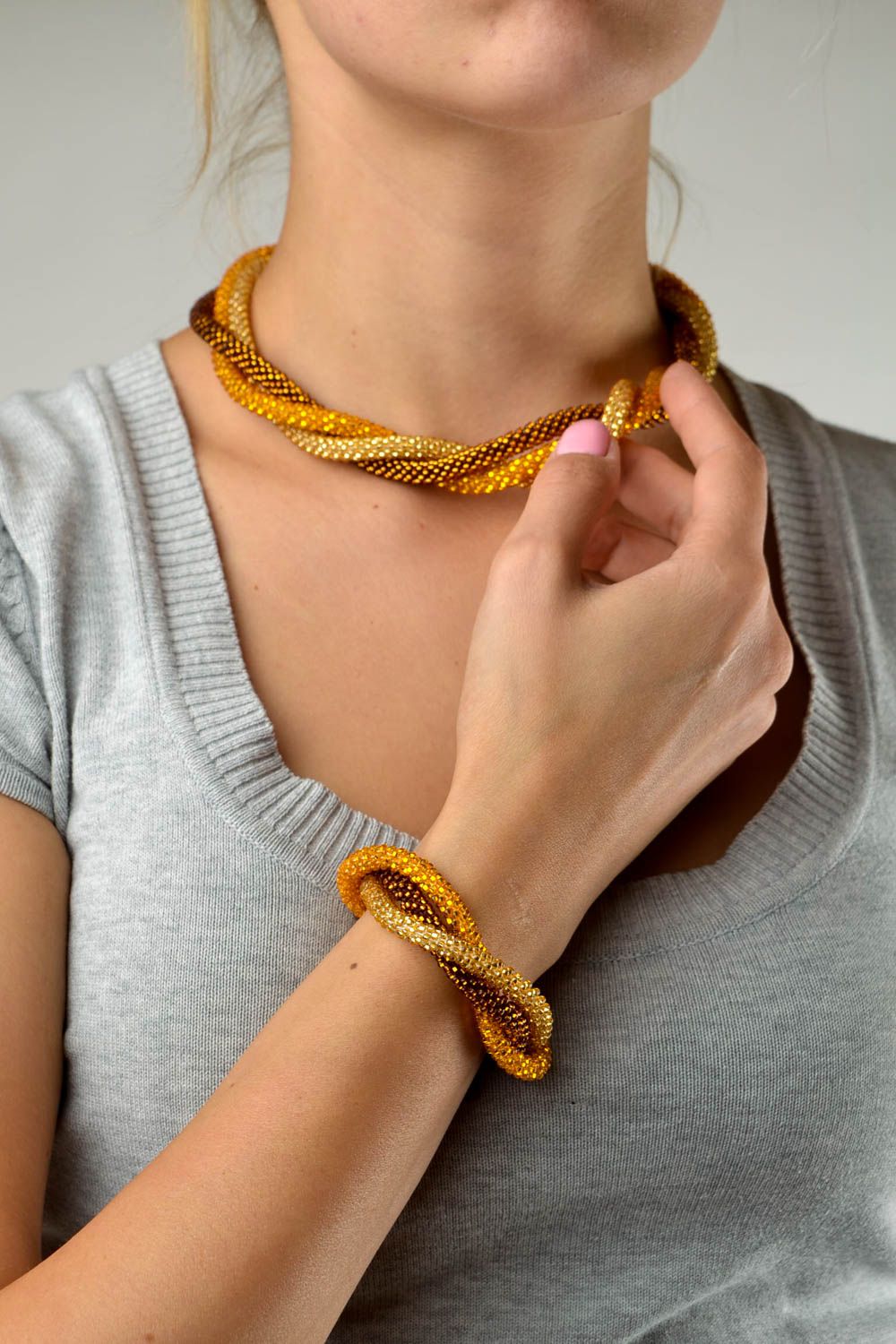 Handmade beaded jewelry cord necklace beaded cord bracelet present for women photo 1