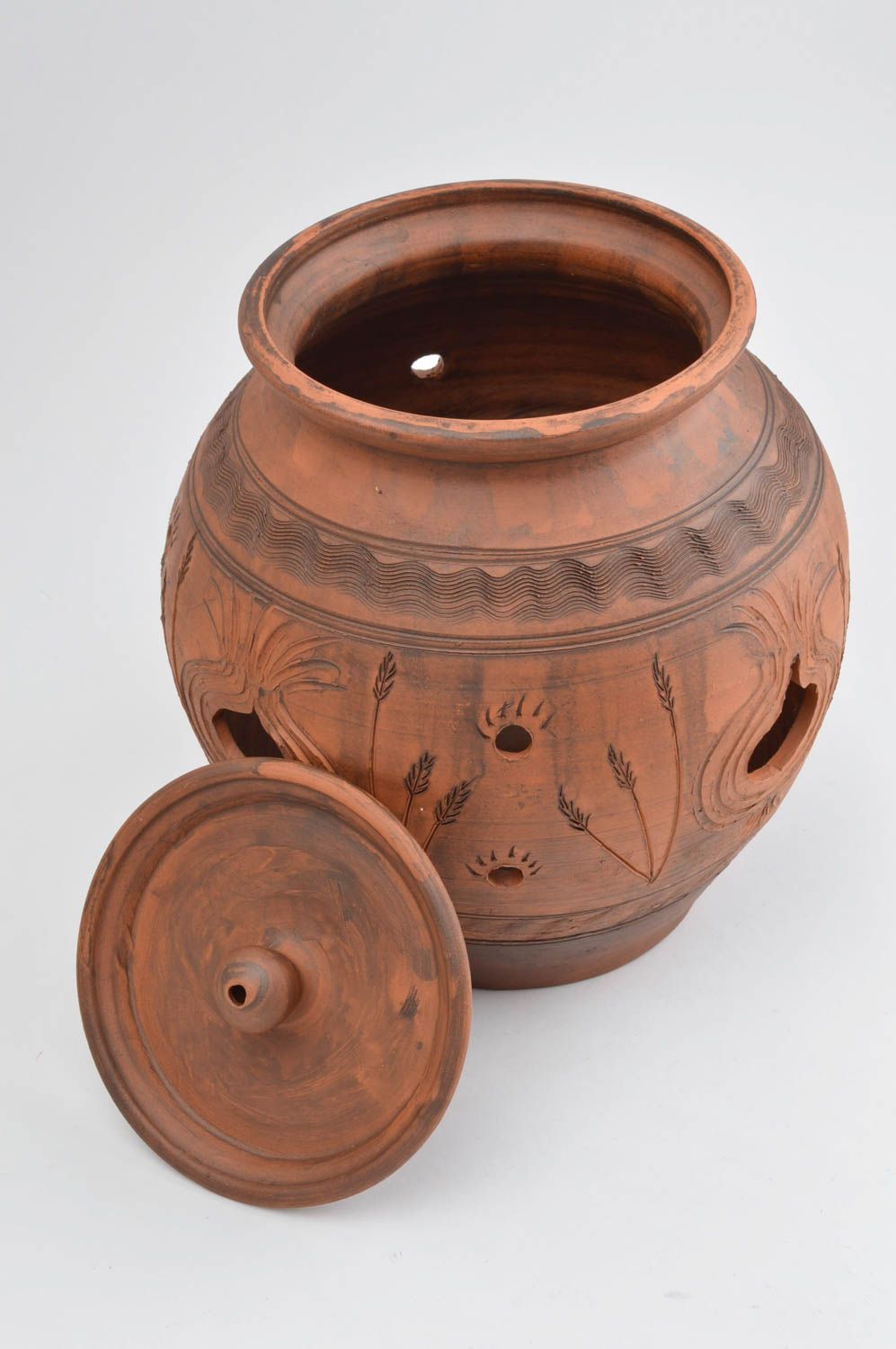 Pot pour oignon Vaisselle céramique fait main marron original Déco cuisine photo 3
