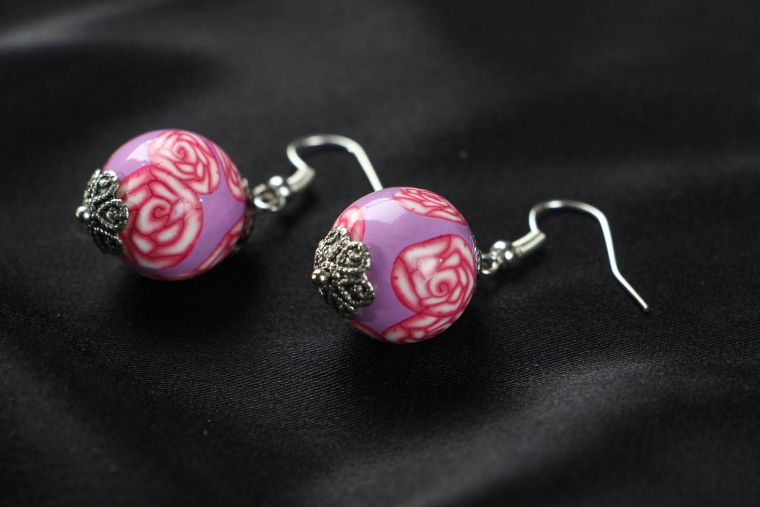 Polymer clay earrings Roses Beads photo 2