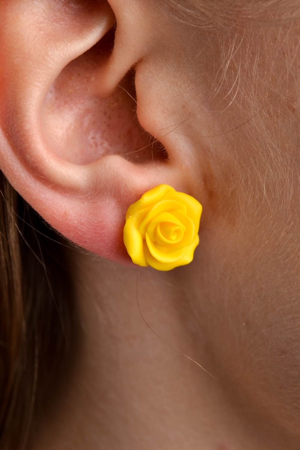 Handmade yellow summer earrings designer stud earrings polymer clay jewelry photo 1