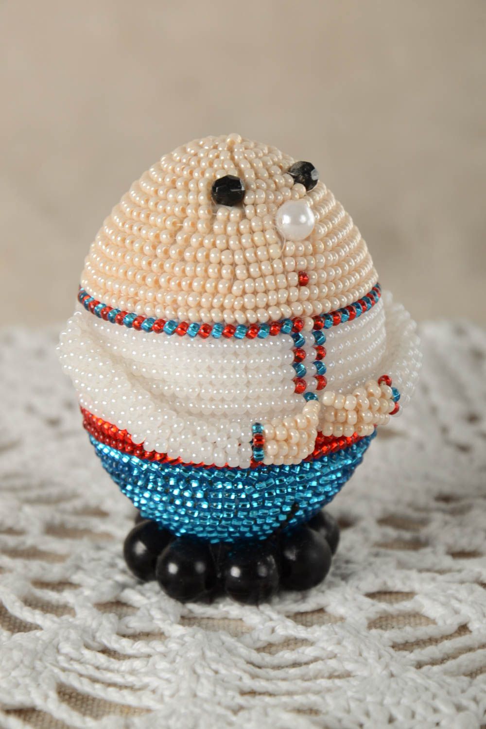Wooden handmade souvenir stylish beaded egg designer statuette cute egg photo 1