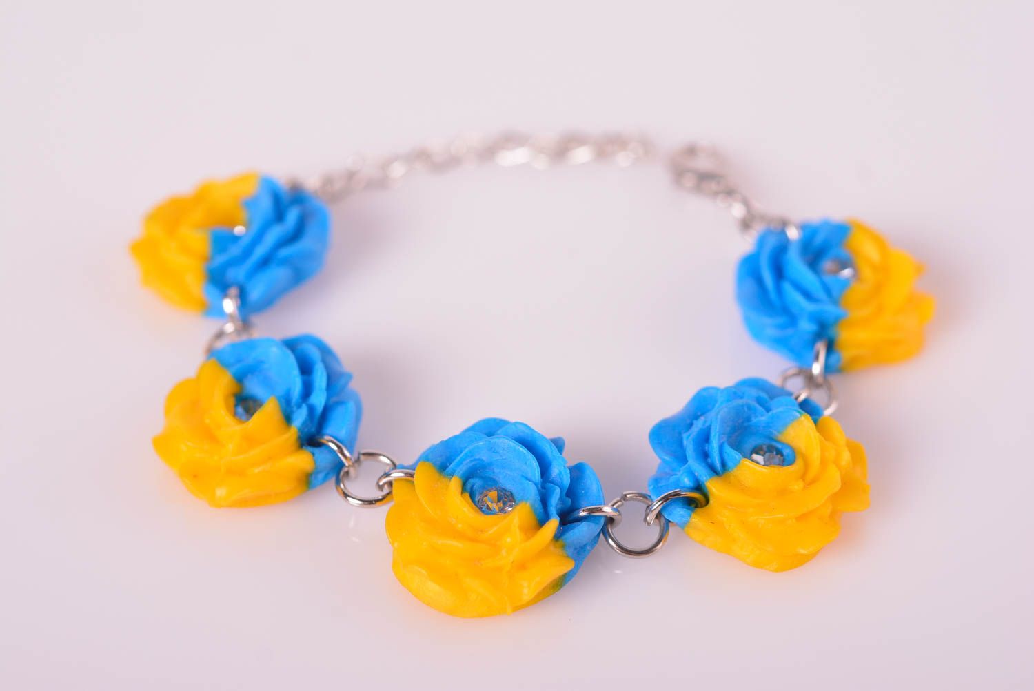 Chain tennis clay five yellow and blue flowers bracelet for women photo 2