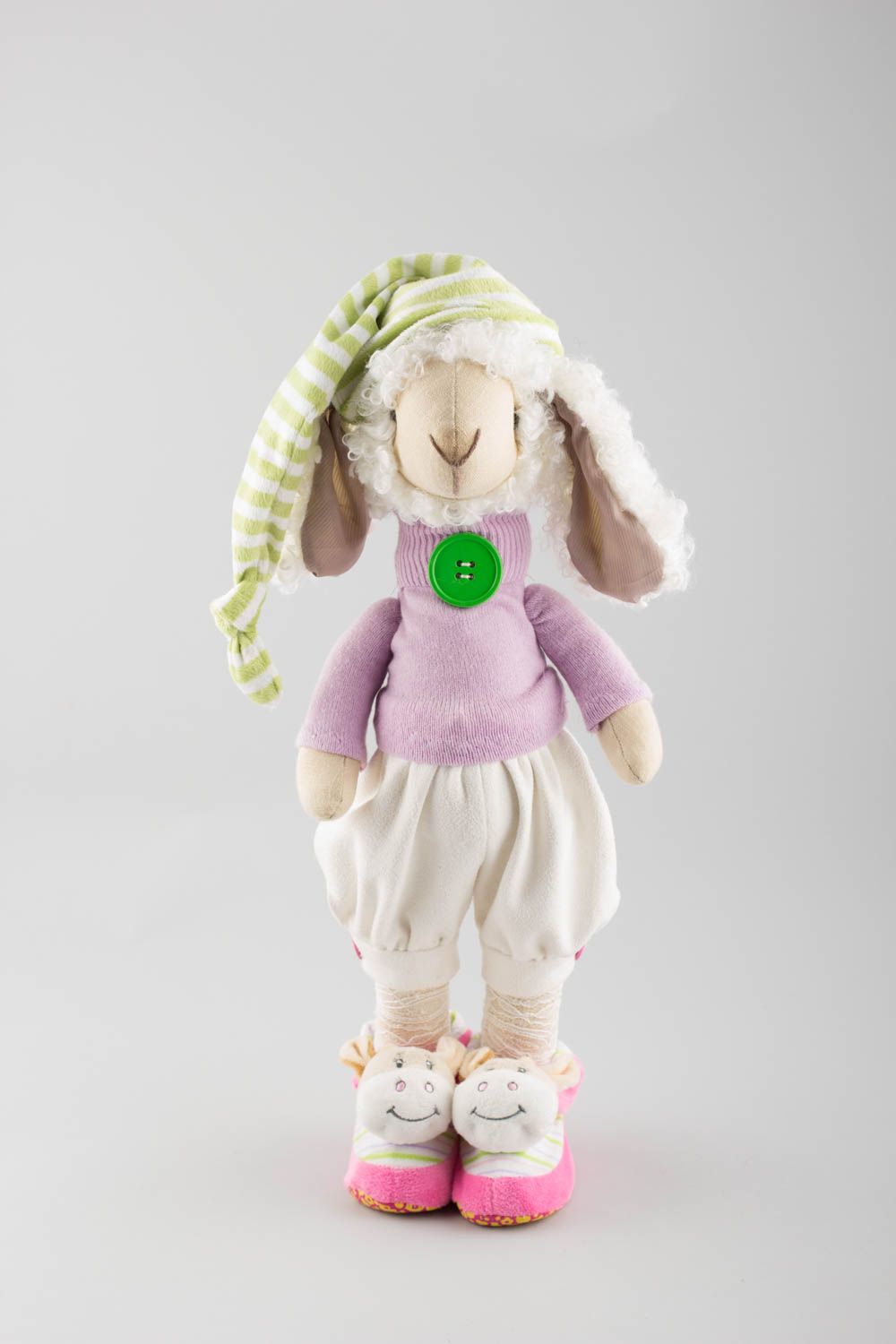 Peluche mouton en tissus de lin et tricot décorative faite main pour enfants photo 2