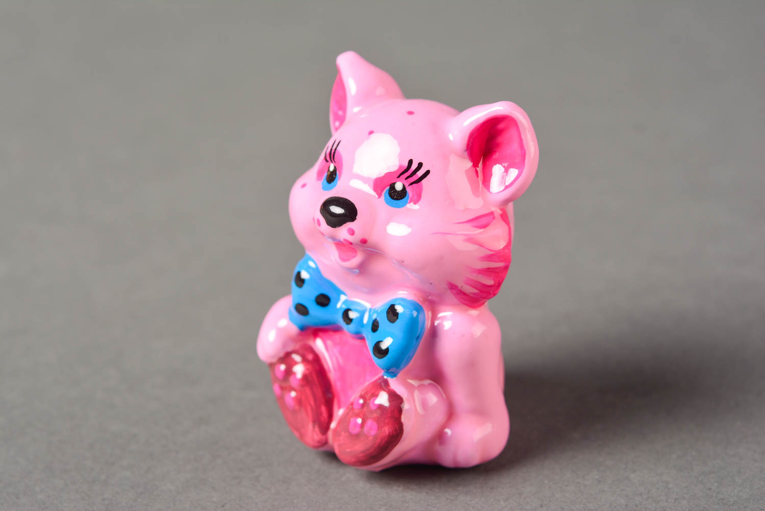 Statuetta in gesso fatta a mano figurina decorativa originale gatto color rosa foto 3
