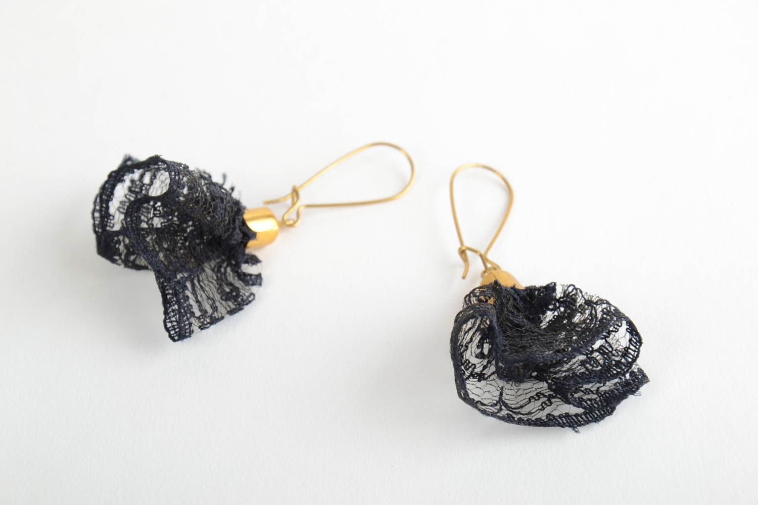 Handmade designer evening festive black lacy earrings  photo 3