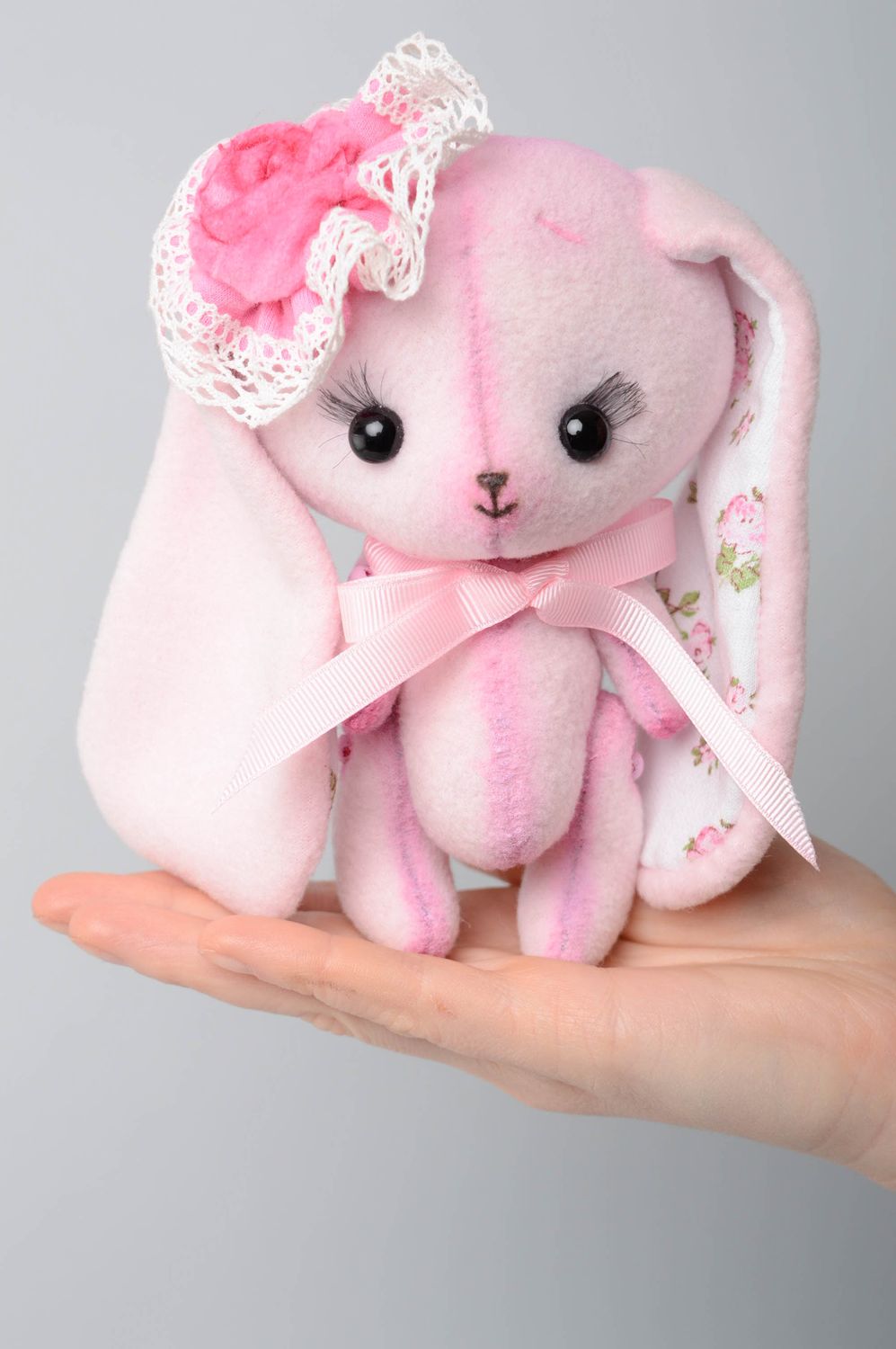 Pink fleece toy hare photo 3