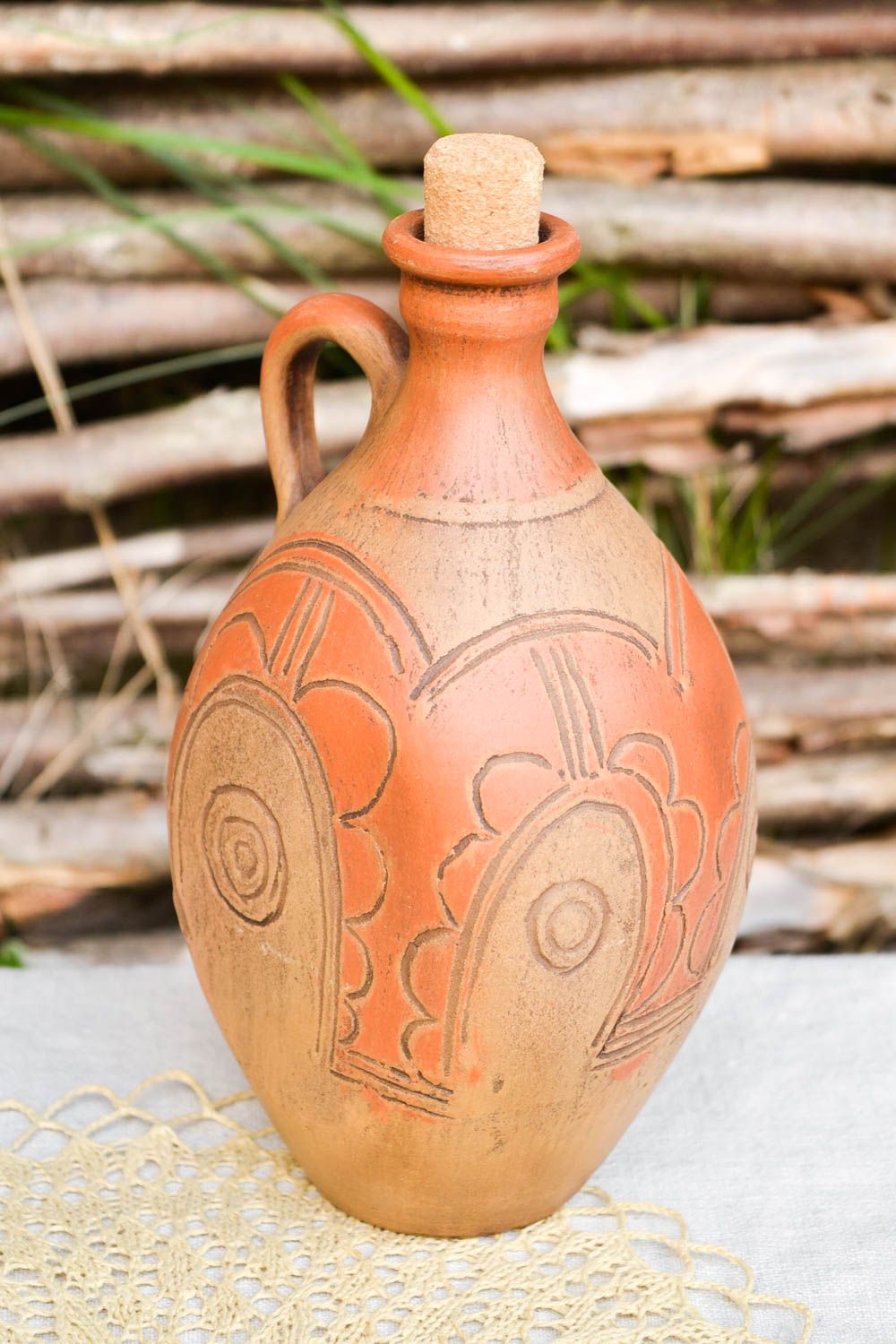 Handmade schöner Krug aus Ton Keramik Flasche Öko Geschirr Wein Krug mit Korken foto 1