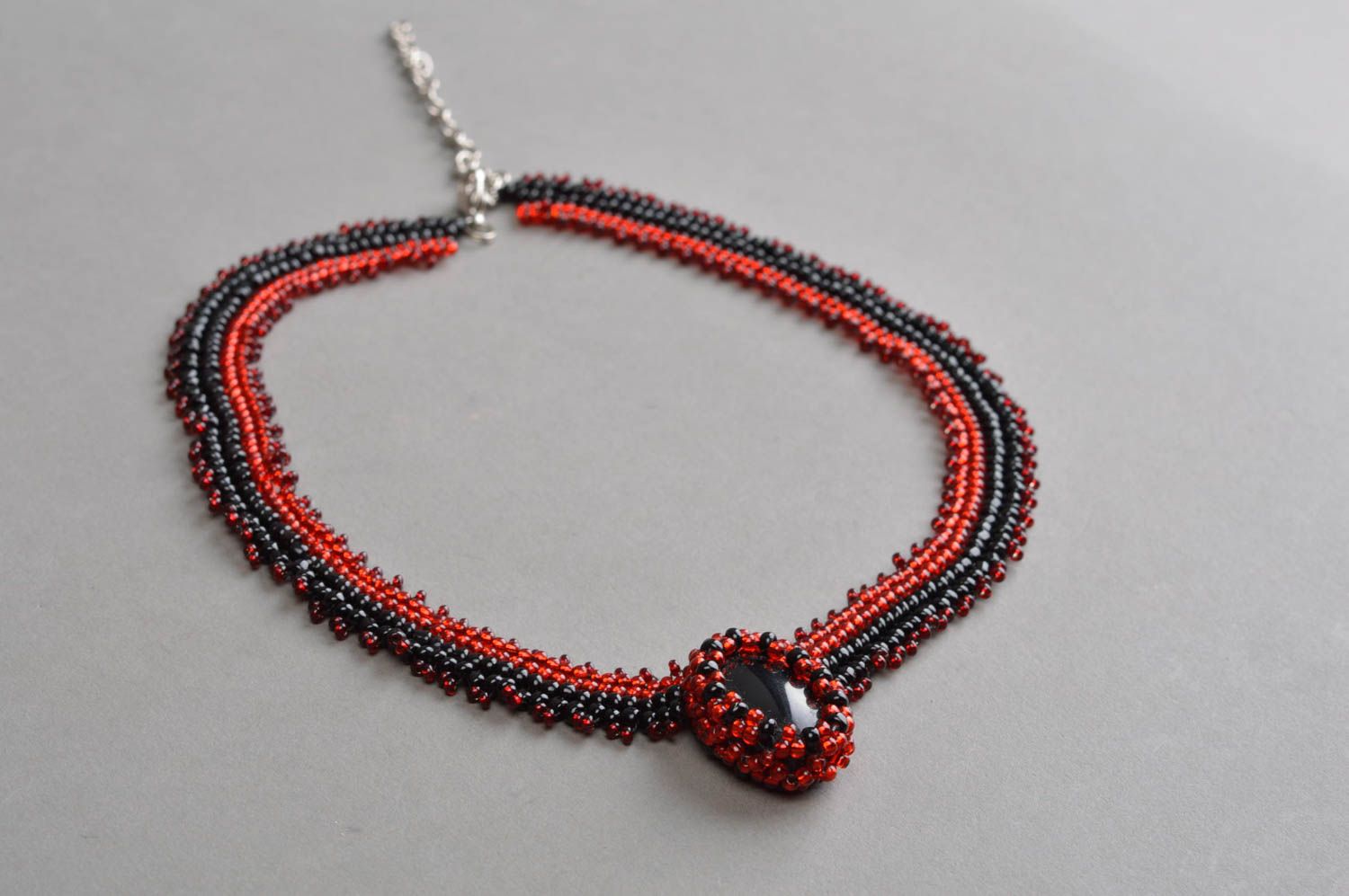 Beautiful handmade beaded necklace with stone evening jewelry fashion accessory photo 3