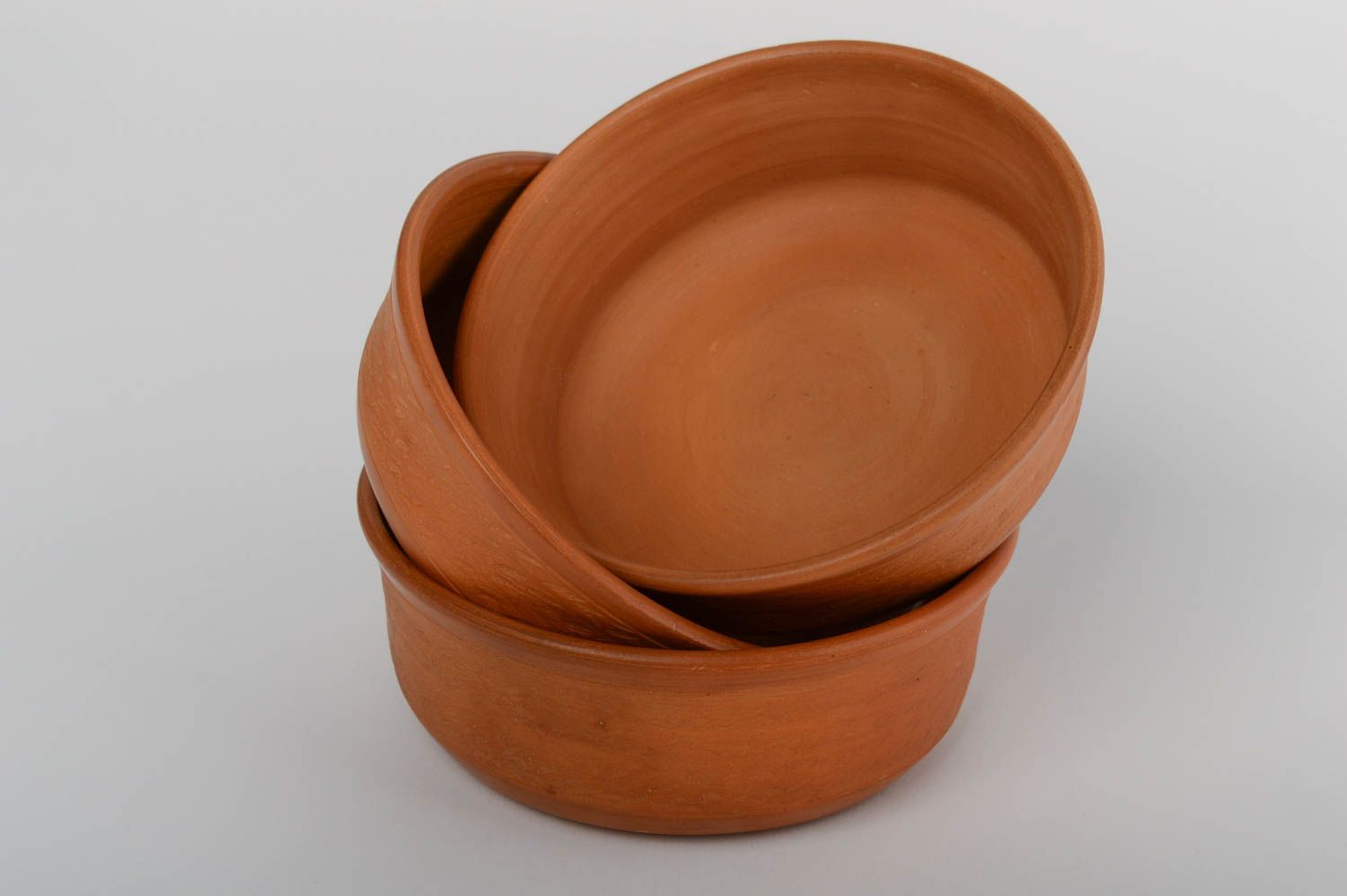 Set of 3 handmade designer terracotta clay bowls for first courses 600 ml photo 4