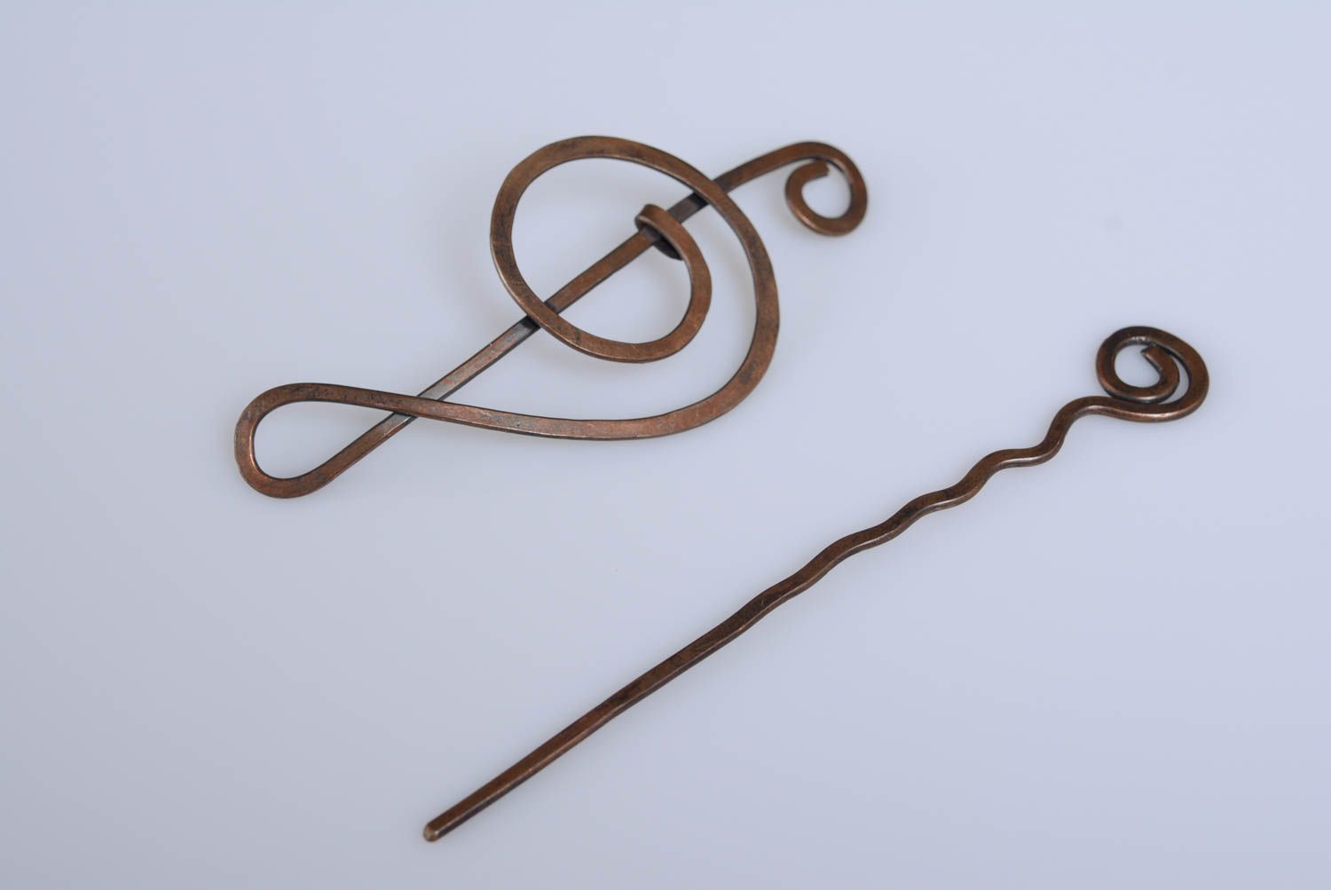 Handmade designer copper hairpins wire wrap technique metal hair accessory photo 5